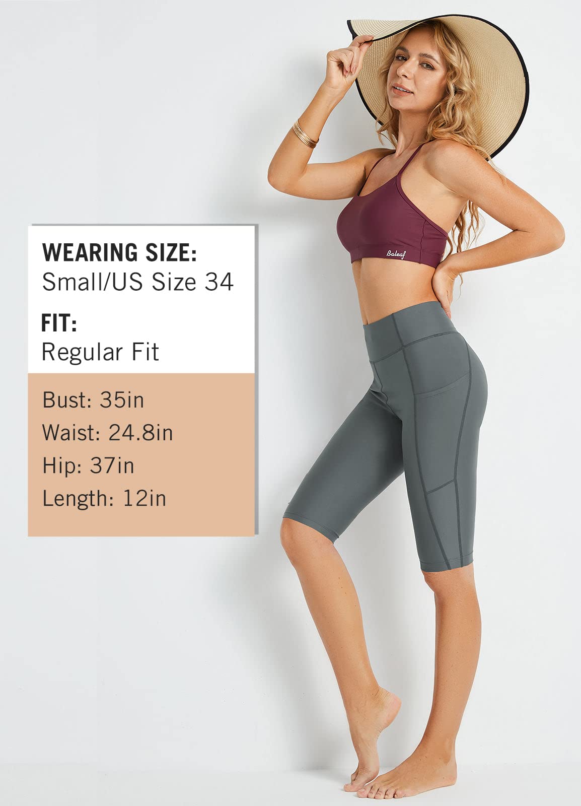 Baleaf Women's UPF50+ High Waisted Swim Shorts with Pockets & Liner - Long Board Shorts for Swimming, Surfing & Beach Activities