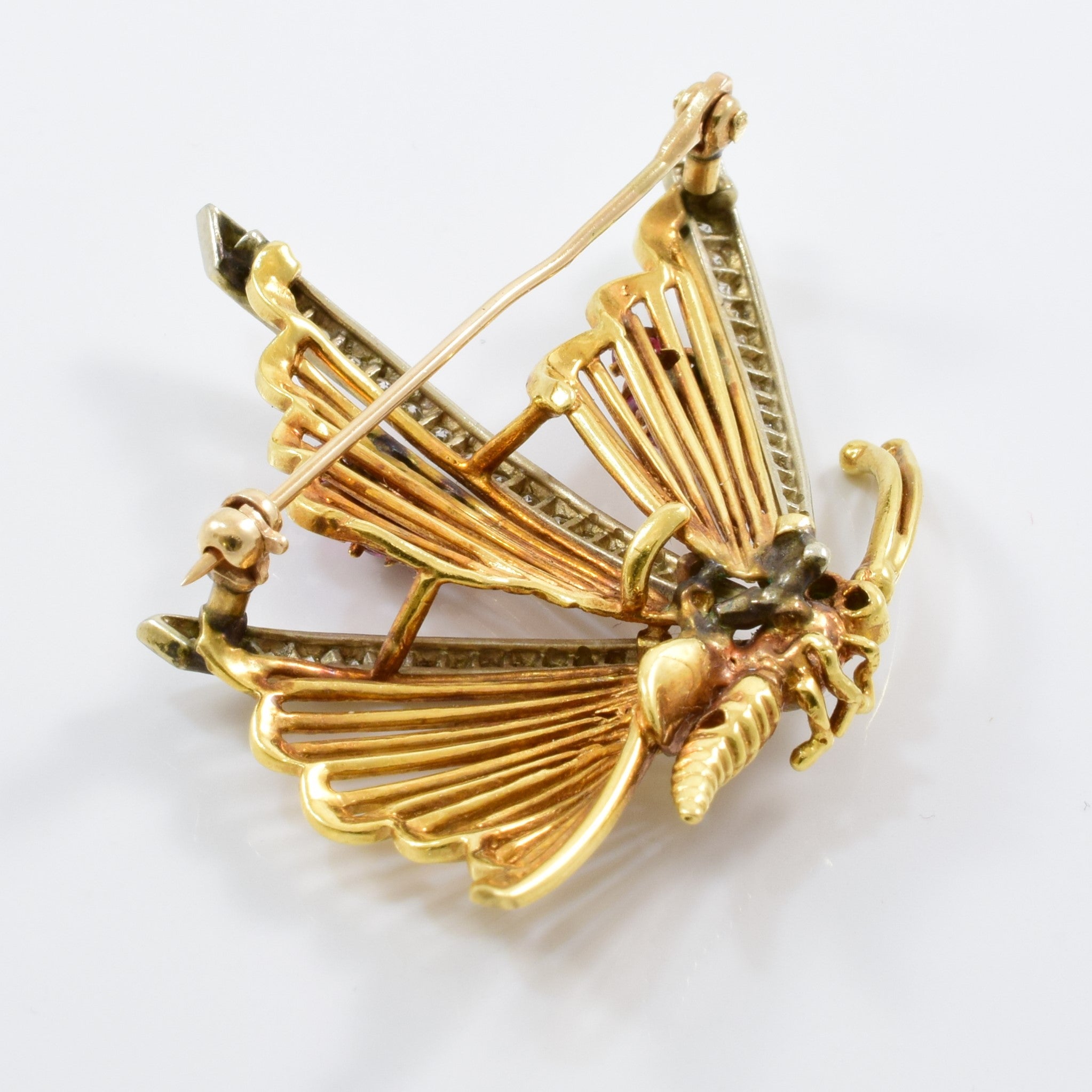 18K Gold Diamond Ruby Emerald Butterfly Brooch - 0.45ctw Diamond, 0.25ctw Ruby, 0.03ctw Emerald | Elegant Jewelry Gift for Women, Perfect for Weddings, Parties & Special Occasions