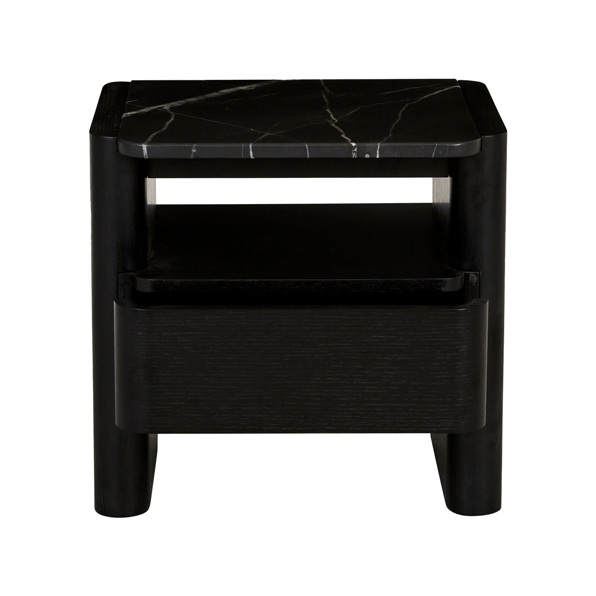 Floyd Marble Bedside Table - Modern Minimalist Nightstand with Marble Top & Wooden Legs - Perfect for Bedroom, Living Room, or Office Use