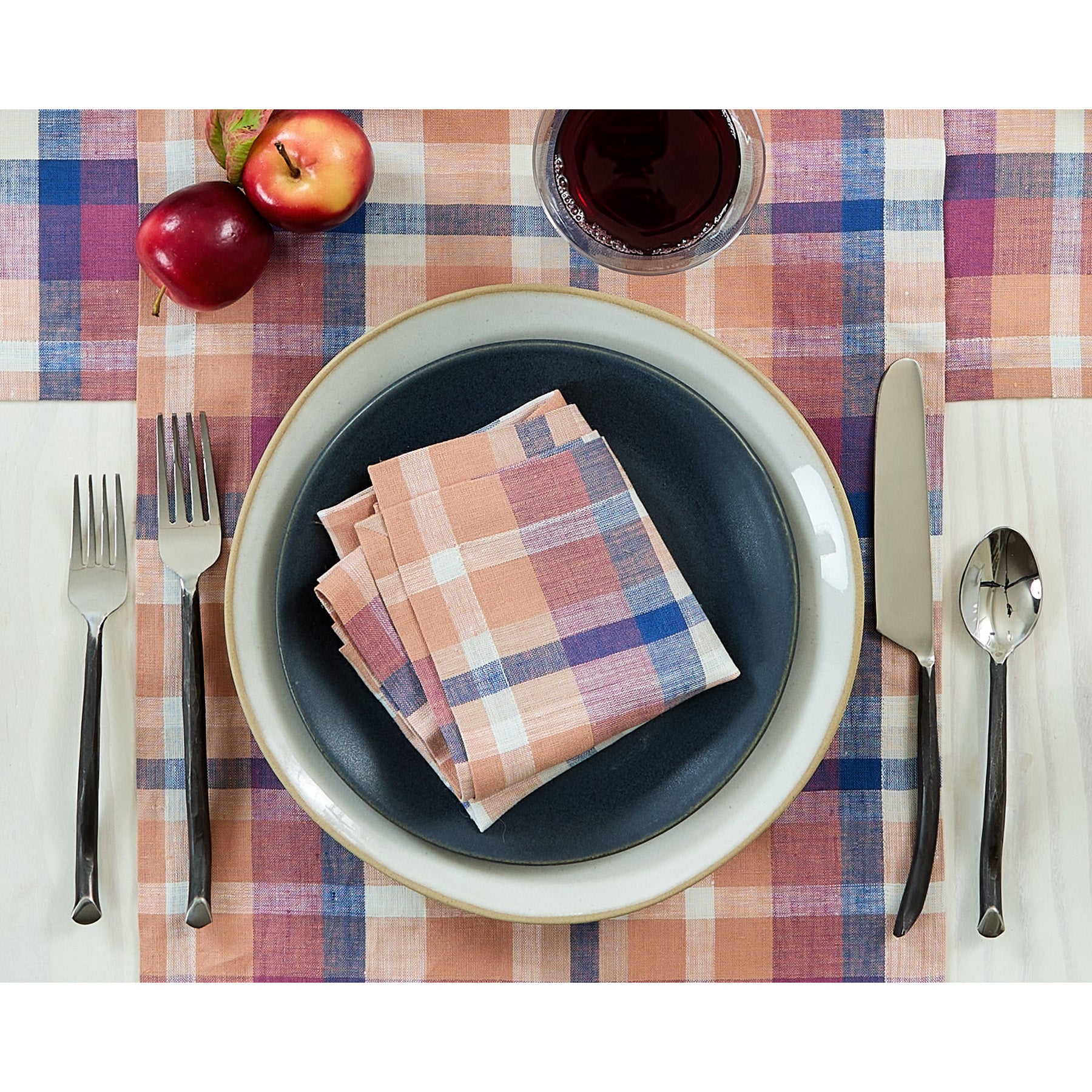 Premium Fall Flavors Madras Napkins - Set of 4 Cotton Table Napkins for Autumn Dinner Parties, Thanksgiving Decor & Seasonal Home Decor