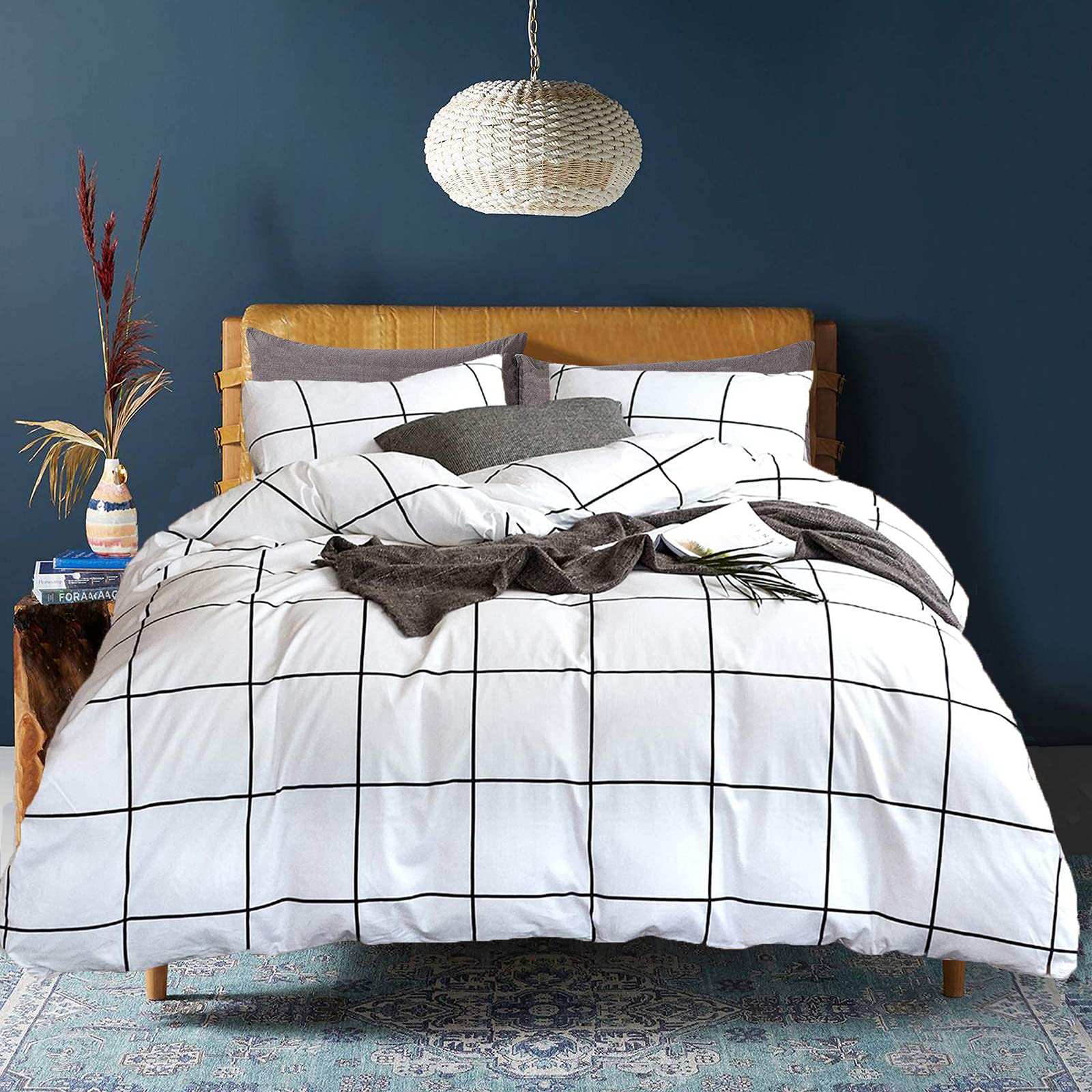 Luxlovery White and Black Plaid Comforter Set - Full Size Checkered Gingham Bedding with Buffalo Grid Design - Soft Quilted Blanket for Women, Men, Teens & Adults - Perfect for Bedroom, Dorm, Guest Room & Cozy Home Decor