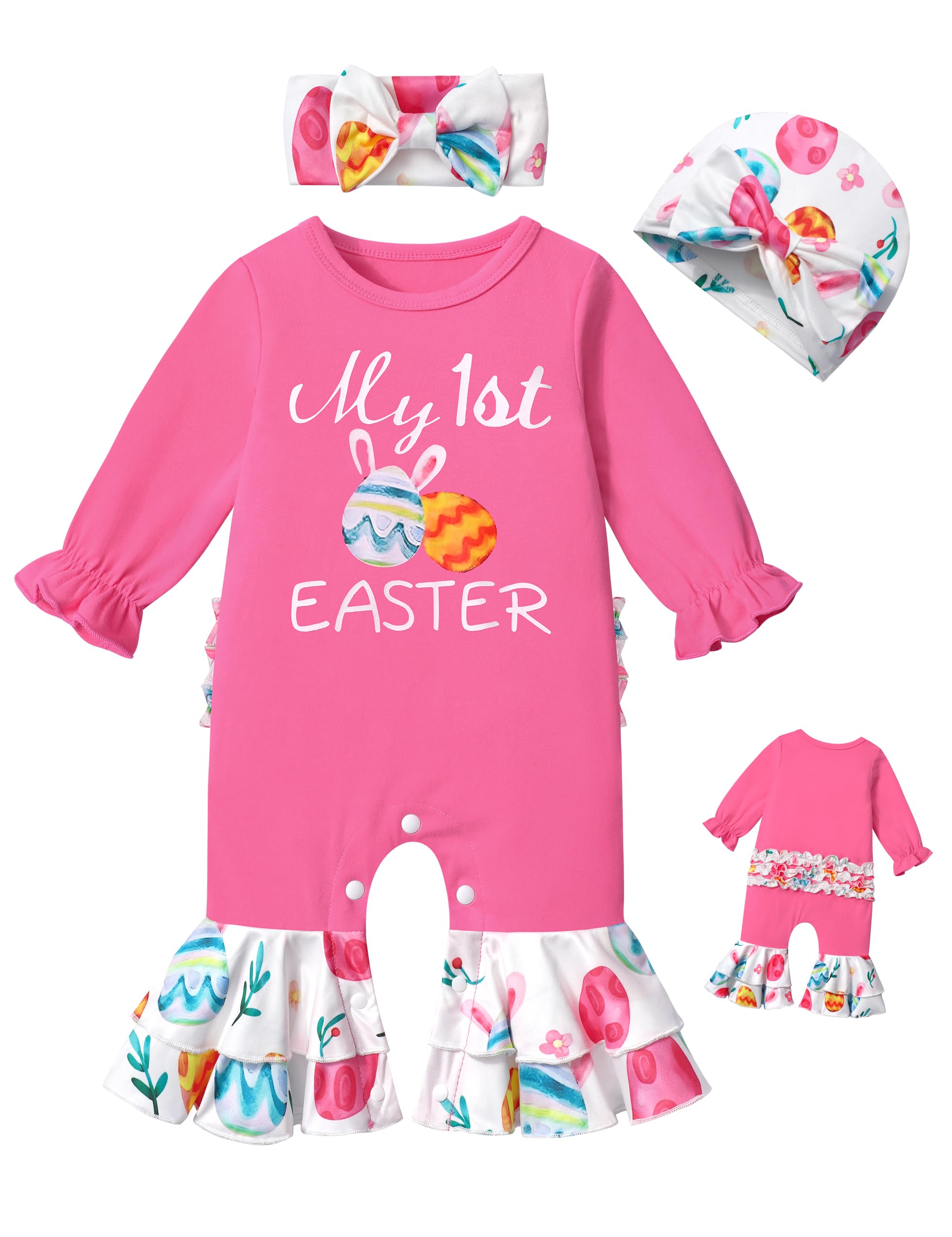 Newborn Girl Clothes - Ruffle Letter Print Romper & Bell Bottom Jumpsuit with Headband Hat | Boho Baby Outfit for Photoshoots, Parties & Everyday Wear