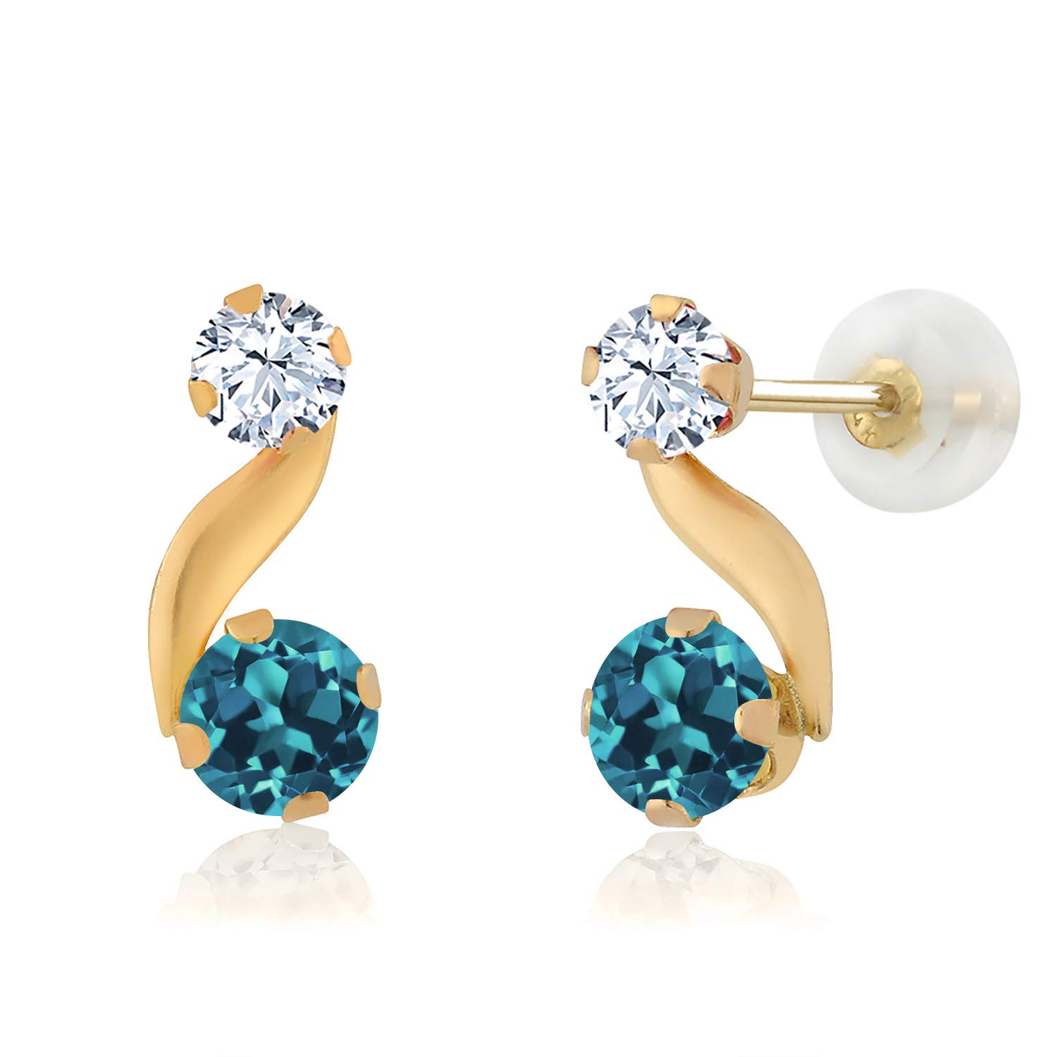 0.94 Ct London Blue Topaz & White Topaz 14K Yellow Gold Earrings for Women - Dainty Stud Earrings for Everyday Wear, Gift for Her, Anniversary & Birthday Jewelry