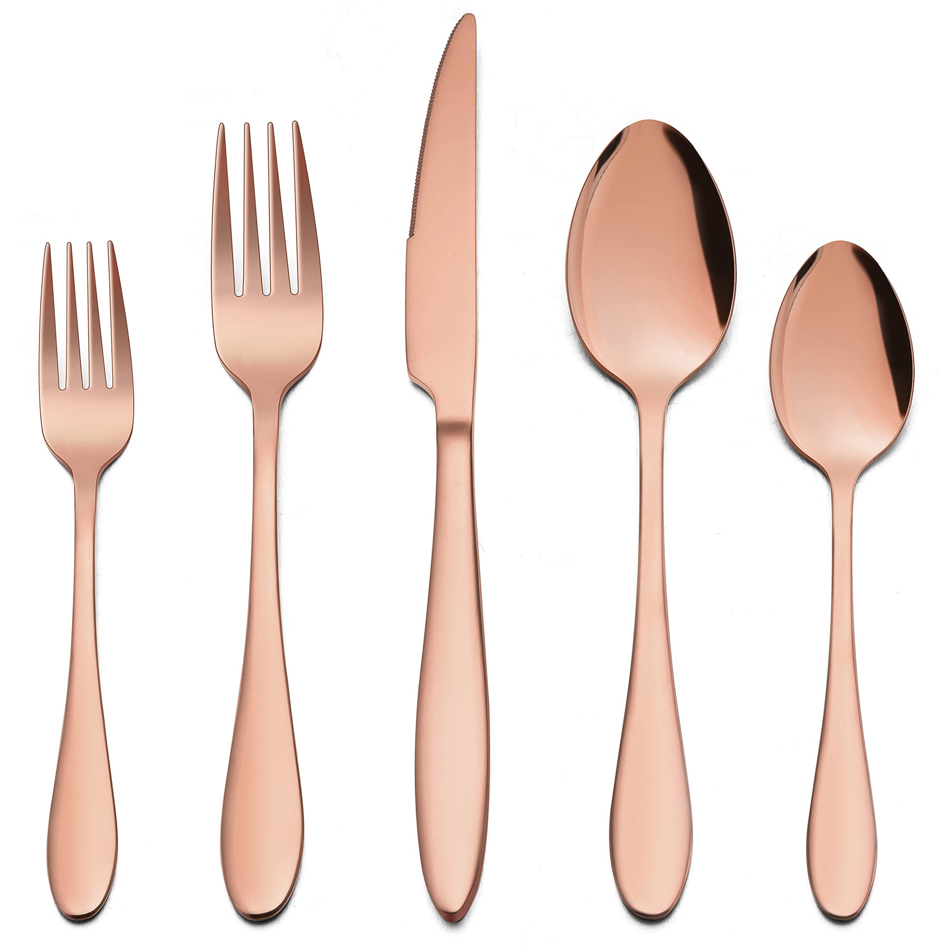 40-Piece Stainless Steel Flatware Set for 8 - Mirror Polished Copper Silverware Cutlery with Forks, Knives & Spoons - Dishwasher Safe Dinnerware for Restaurants, Weddings & Elegant Dining