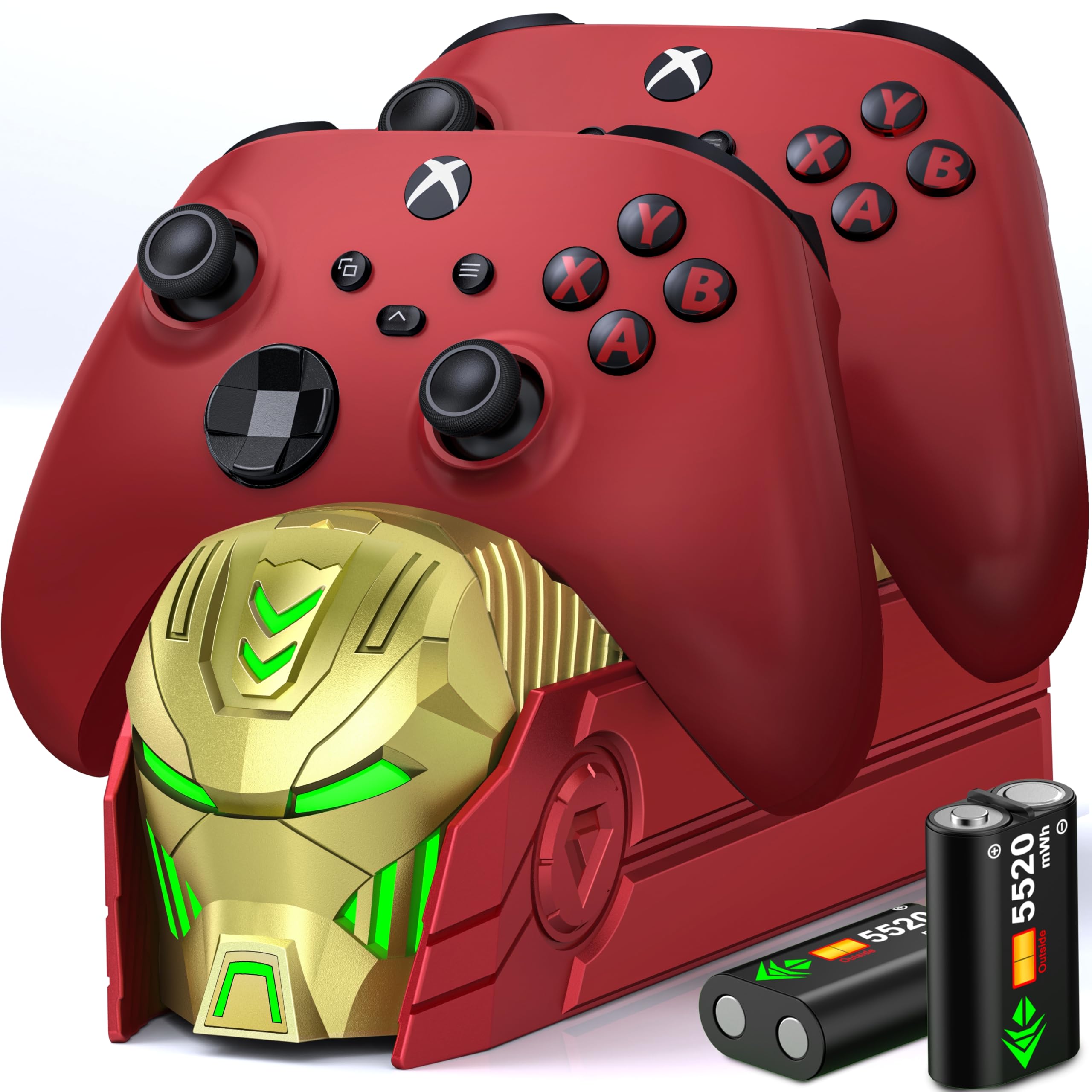 Xbox Controller Charger Station with 2x5520mWh Rechargeable Batteries & 4 Protective Covers - Fast Dual Charging Dock for Xbox One/Xbox Series X|S - Red - Perfect for Gaming Marathons & Multiplayer Sessions