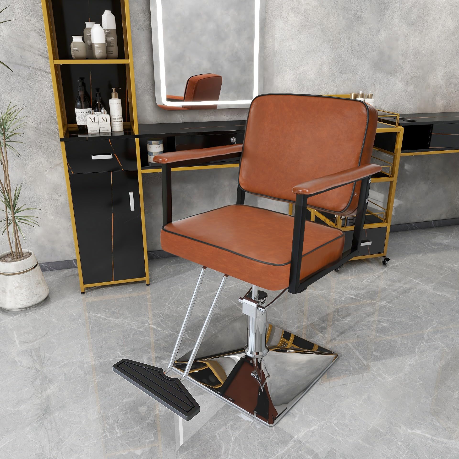 Premium Hydraulic Barber Chair - Adjustable Height & Swivel Wood Leather Salon Styling Chair for Professional Haircuts | Perfect for Beauty Salons, Barber Shops & Spa Equipment
