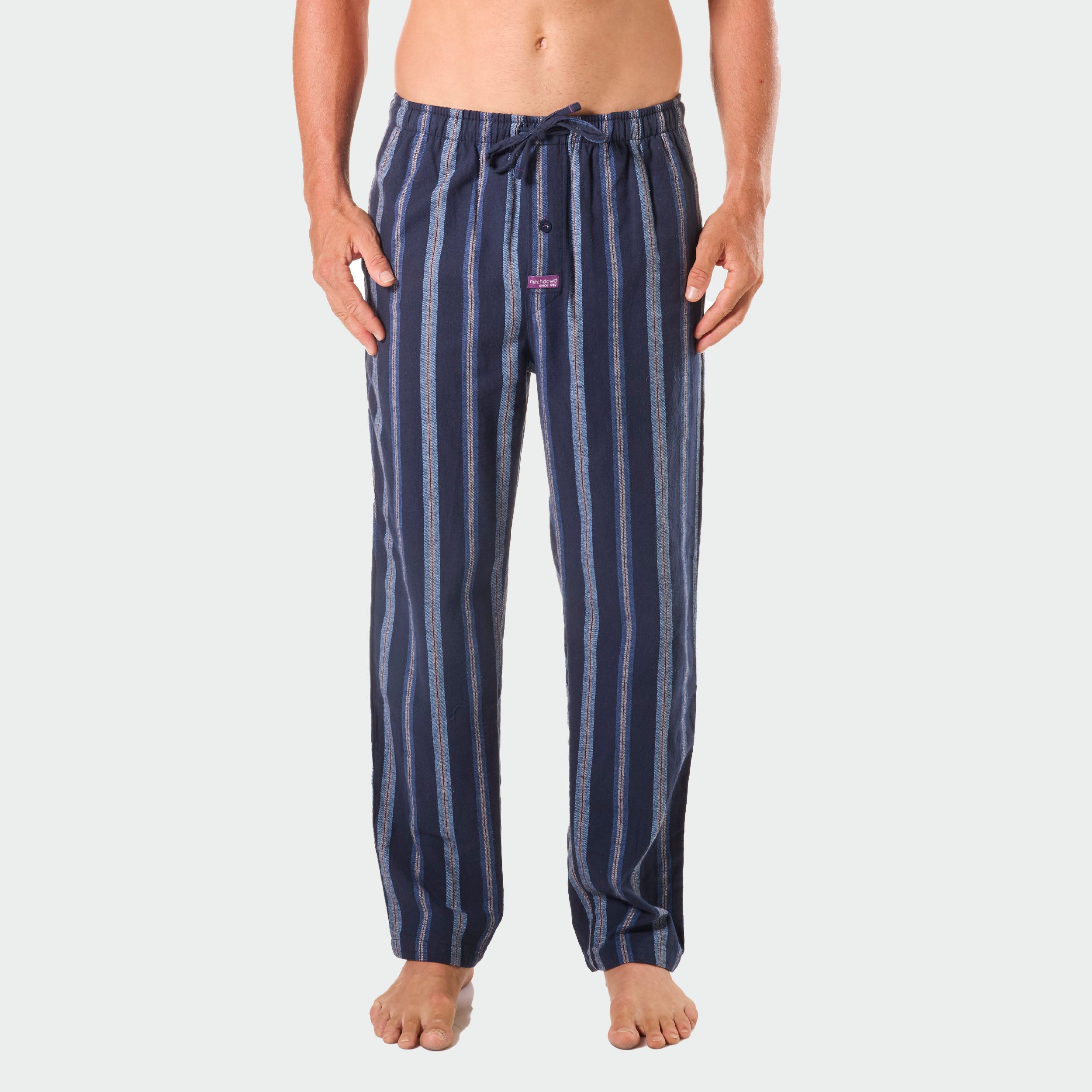 Men's Mason Stripe Cotton Flannel Sleep Pants - Soft & Comfortable Lounge Pajama Bottoms for Relaxing at Home (Navy Blue)