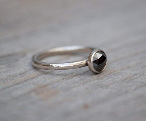 Exquisite Rose Cut Black Diamond Engagement Ring - Round Solitaire Ring for Women | Perfect for Proposals, Weddings & Anniversary Gifts