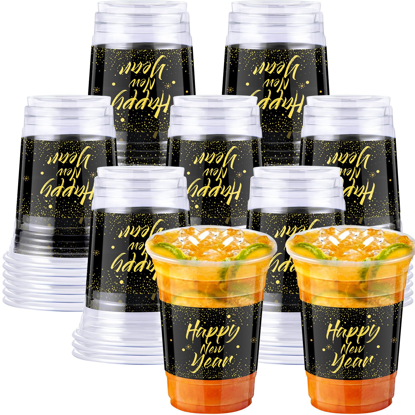 Gerrii 50-Pack 16oz New Year's Eve Disposable Plastic Cups - Bulk Party Supplies for 2024 Celebrations, Countdown Parties & Holiday Decorations