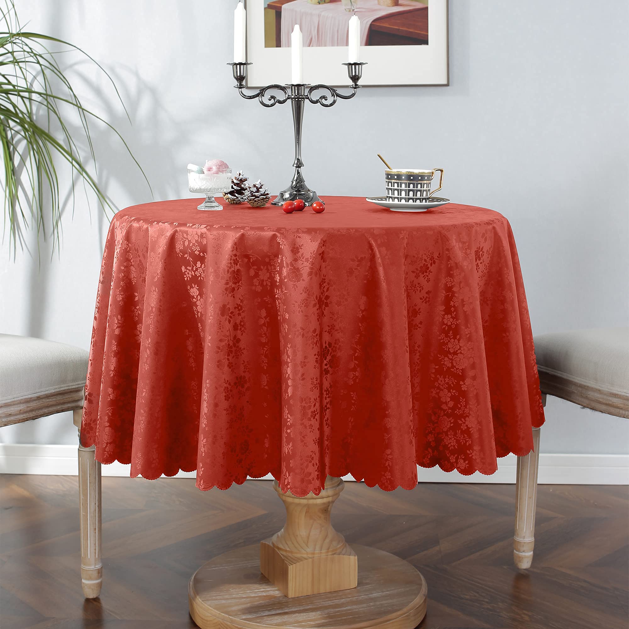 Waterproof Vinyl Round Oilcloth Tablecloth - Heavy Duty Spill-Proof Wipeable Floral Table Cover for Dining Room, Picnic, Banquet, Party (54