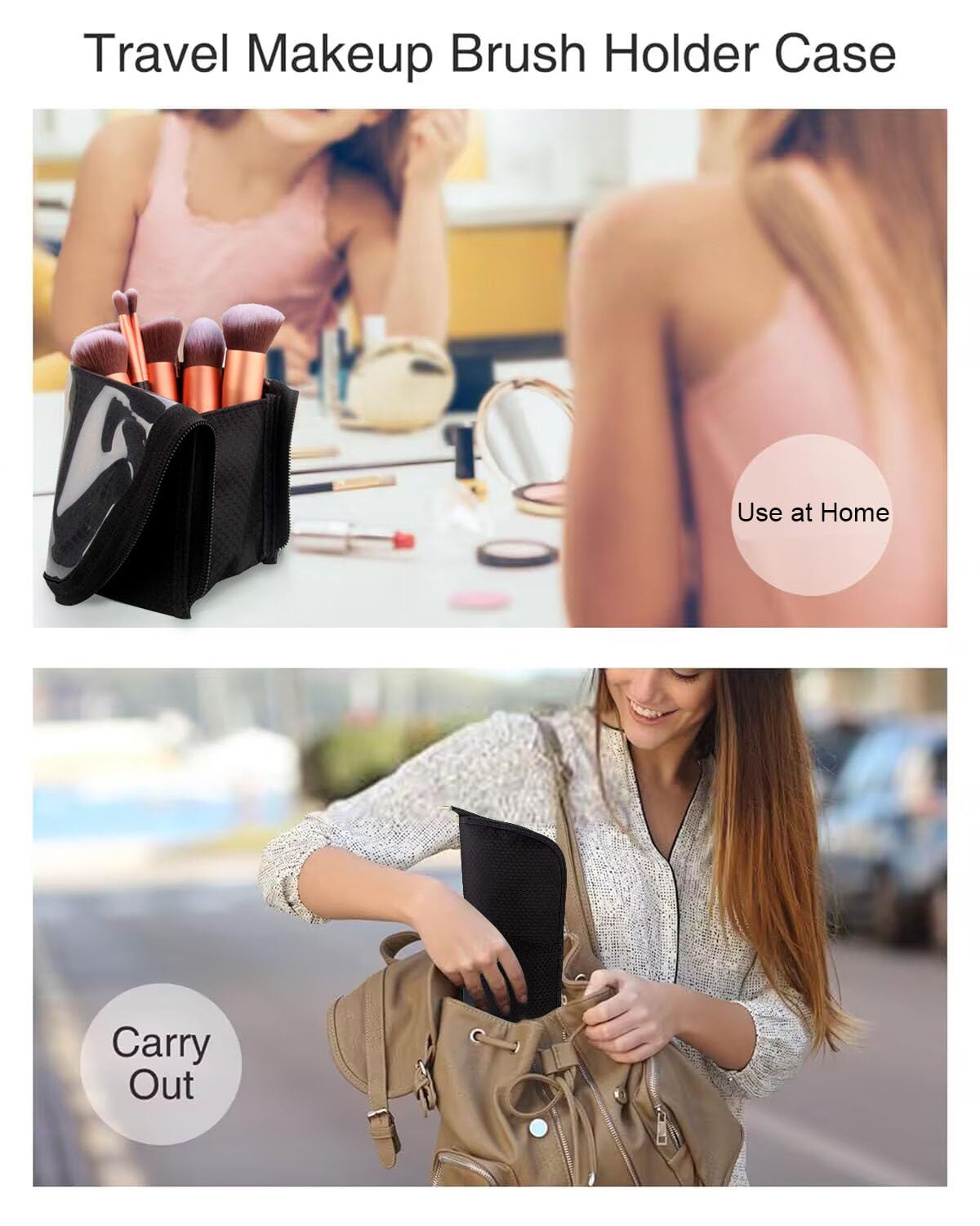 Professional Makeup Brush Case - Large Travel Cosmetic Brush Holder Bag, Waterproof Foldable Stand-up Organizer for Makeup Artists & Essentials (Black, Large) | Perfect for Travel, Home Storage & Professional Use