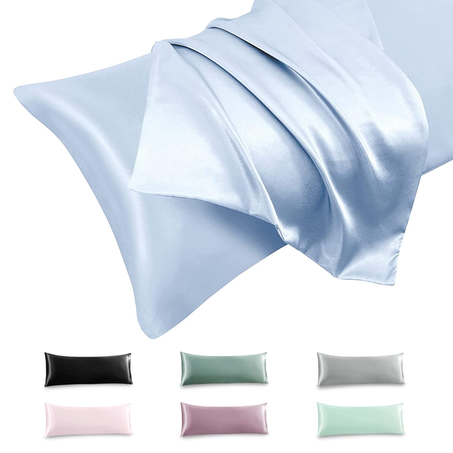 1 Pcs Satin Pillowcase, 20x54 Body Pillow Cover - Cooling & Breathable Light Blue Silky Pillow Case with Envelope Closure - Soft & Smooth for Side Sleepers, Travel, and Home Comfort