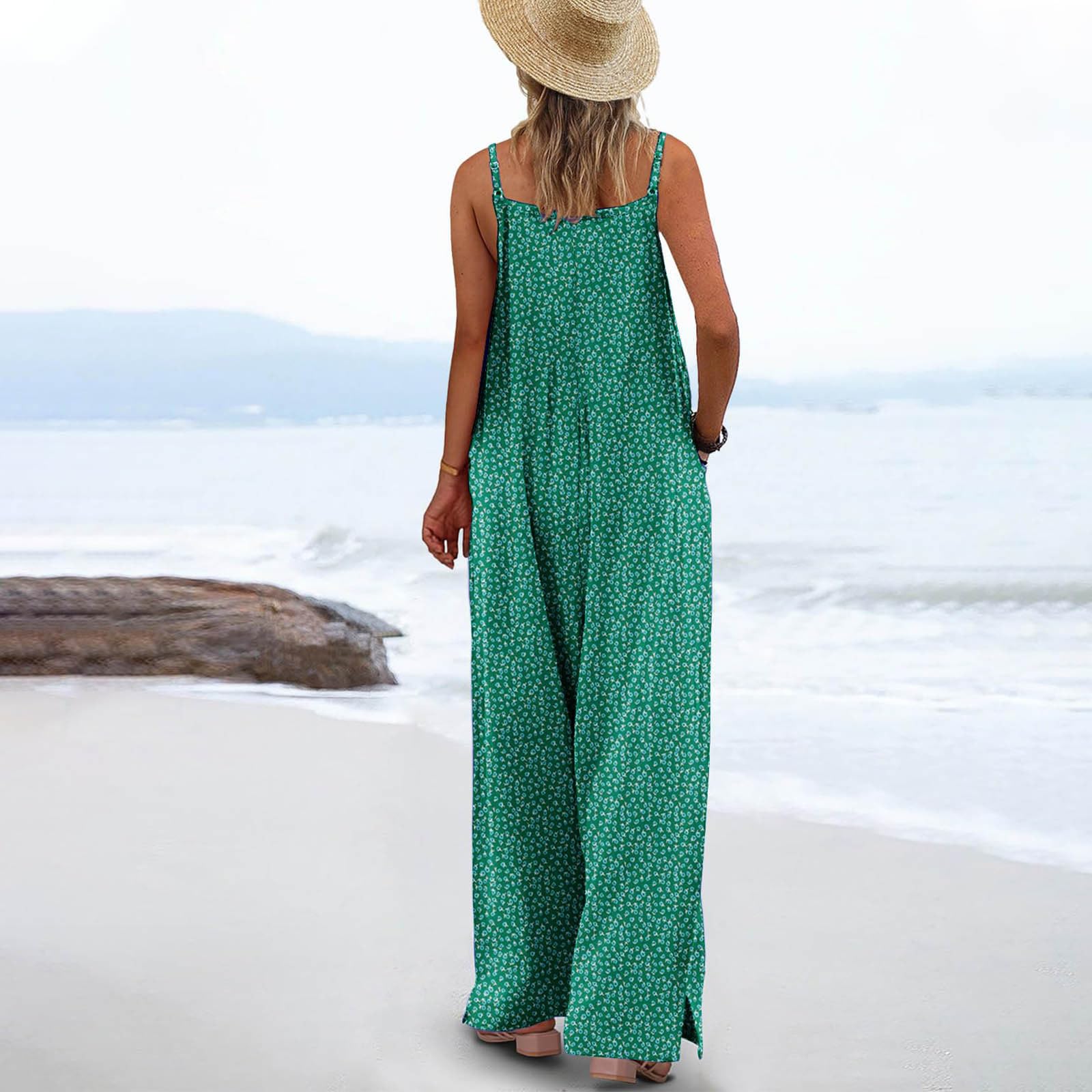 Women's Wide Leg Loose Jumpsuit - Sleeveless Romper with Pockets | Casual Summer Outfit for Beach Vacation, Travel & Streetwear