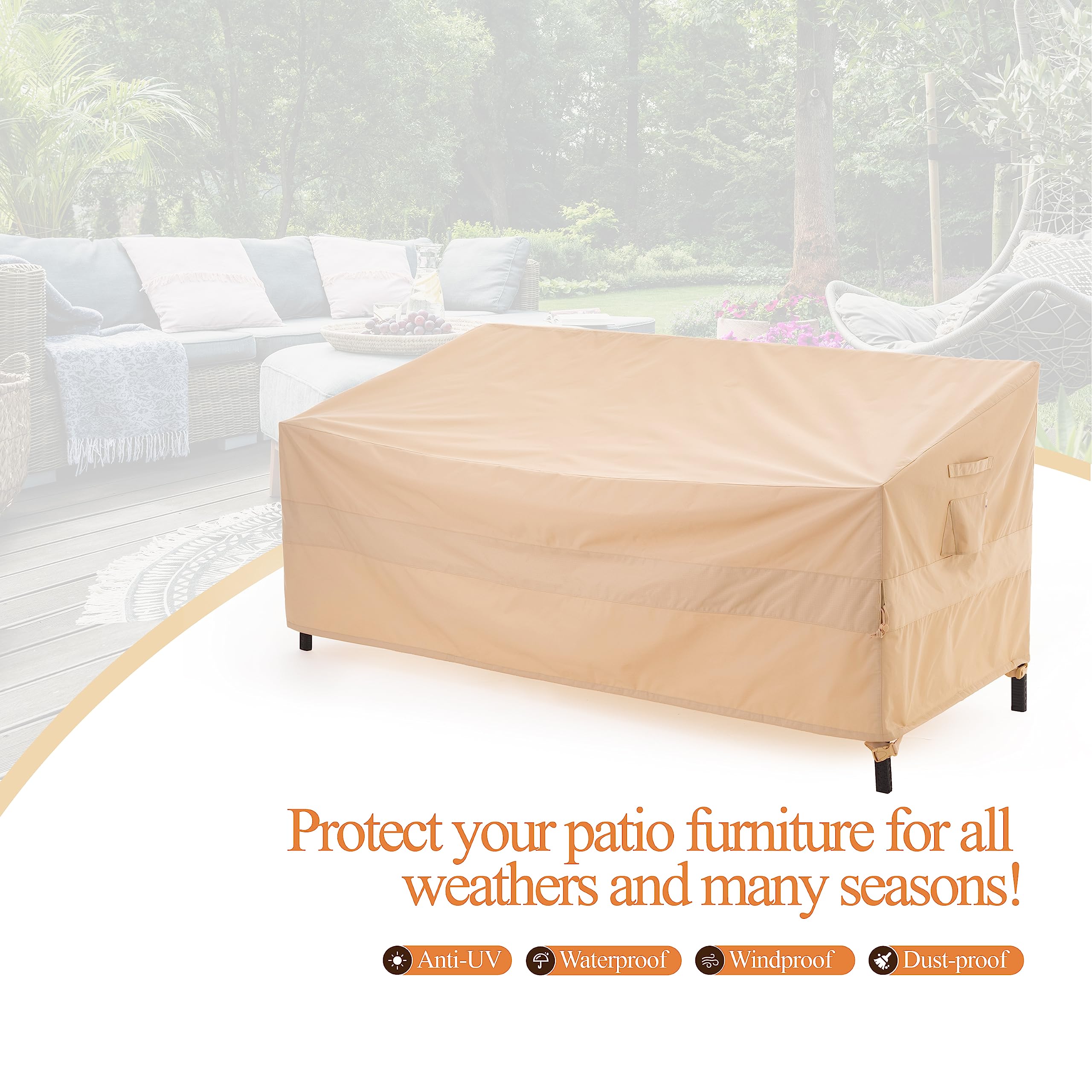 Heavy Duty 3-Seater Outdoor Sofa Cover - Waterproof, Wind Resistant Patio Couch Cover 87