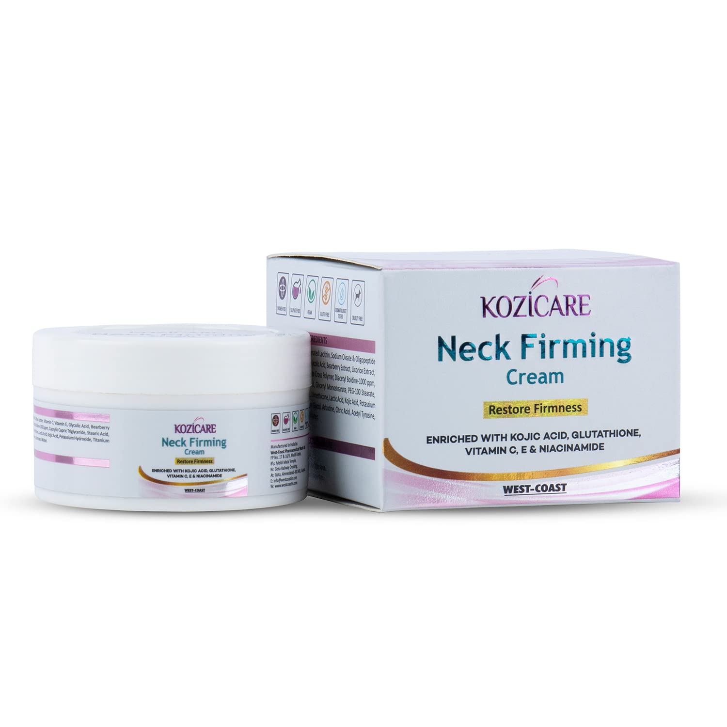 Kozicare Neck Firming Cream with Glutathione & Vitamin C - Anti-Aging Treatment for Wrinkles, Sagging Skin - Tightening, Nourishing & Healing Formula (50g) | Perfect for Nighttime Skincare Routine & Daily Neck Care