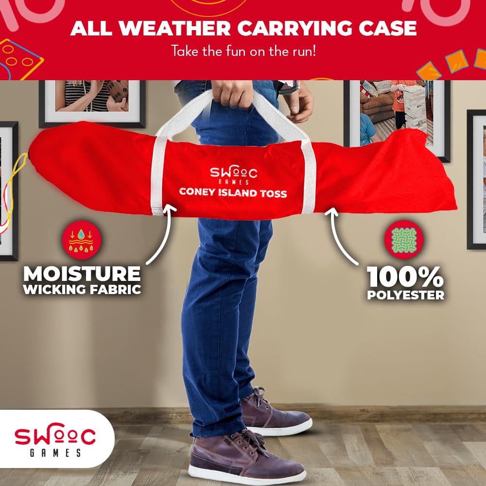 SWOOC Games - Coney Island Toss™ Arcade Style Cornhole Board Set with Carry Case & 15+ Game Variations - Premium Cornhole Game for Adults & Kids - Outdoor Bean Bag Toss Set with 8 Bags - Perfect for Backyard Parties, Tailgating, and Family Game Nights