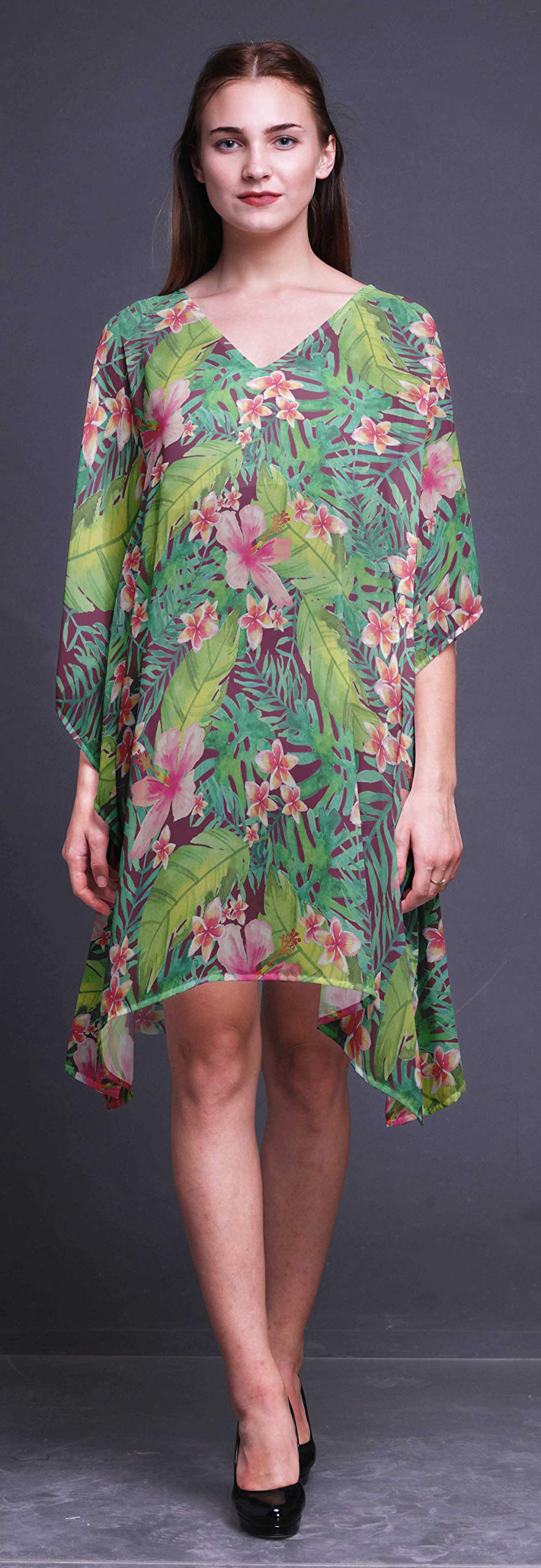 Bimba Women's Short Caftan Midi Dress - Beach Cover Up Swimwear, Summer Boho Kaftan for Poolside, Vacation & Resort Wear
