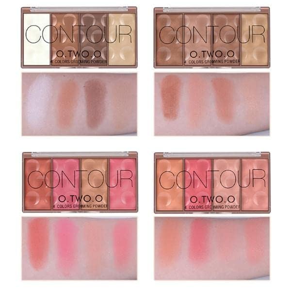 O TWO O Contour Highlighter & Blush Palette - 4 Color Face Shading & Grooming Powder Makeup Kit (24g, Long-Lasting) for Cheekbones & Contouring - Perfect for Everyday Makeup & Special Occasions