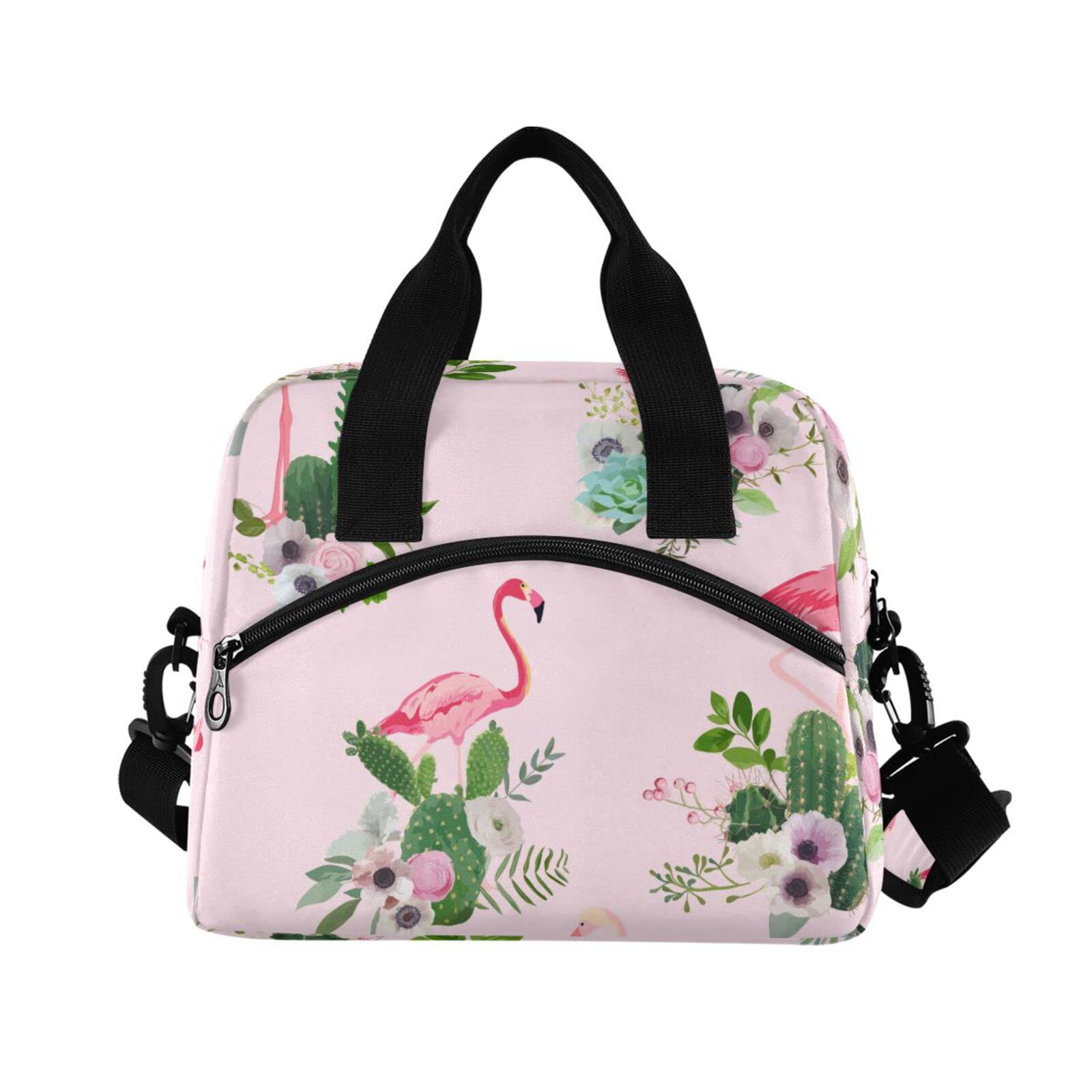 Flamingo & Cactus Insulated Lunch Bag for Women & Men - Reusable Thermal Tote with Adjustable Shoulder Straps - Perfect for Work, School, Picnics & Outdoor Activities