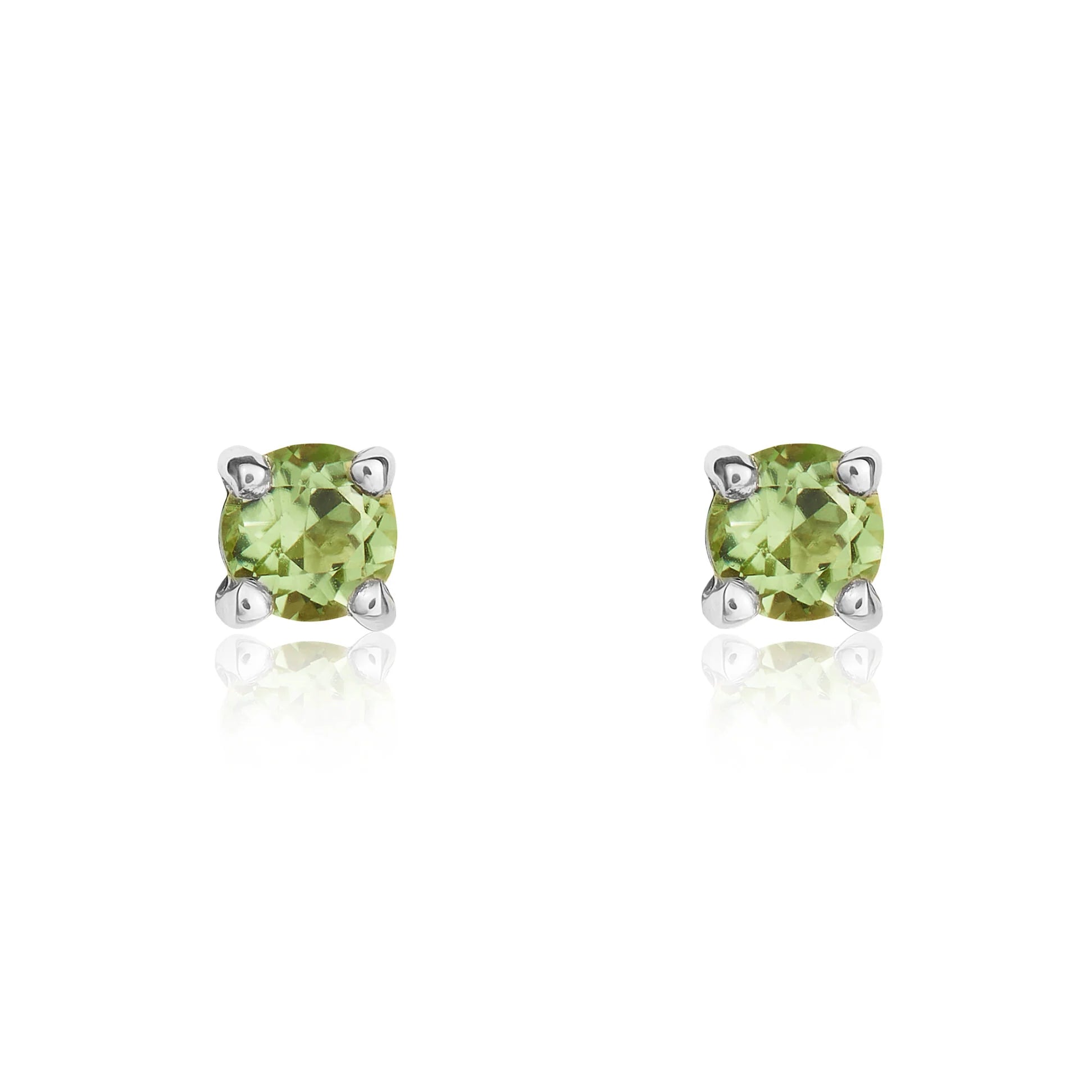 9ct White Gold Peridot 3mm Round 4 Claw Stud Earrings - Dainty Gemstone Jewelry for Women, Perfect for Everyday Wear & Special Occasions