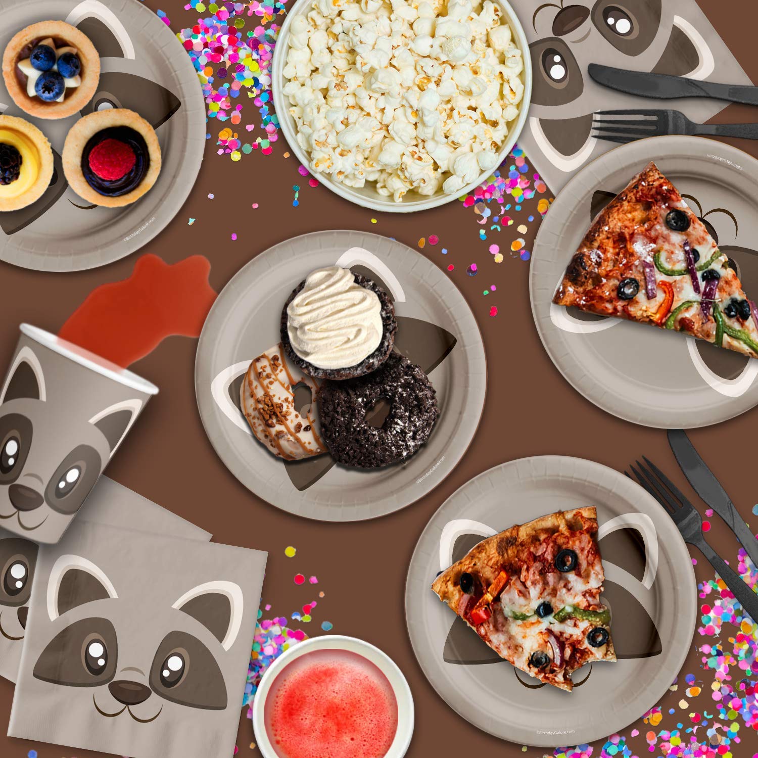 Raccoon Themed Birthday Party Supplies Set - 16-Piece Tableware Kit with Plates, Napkins & Cups for Kids, Baby Showers & Animal Lovers Parties