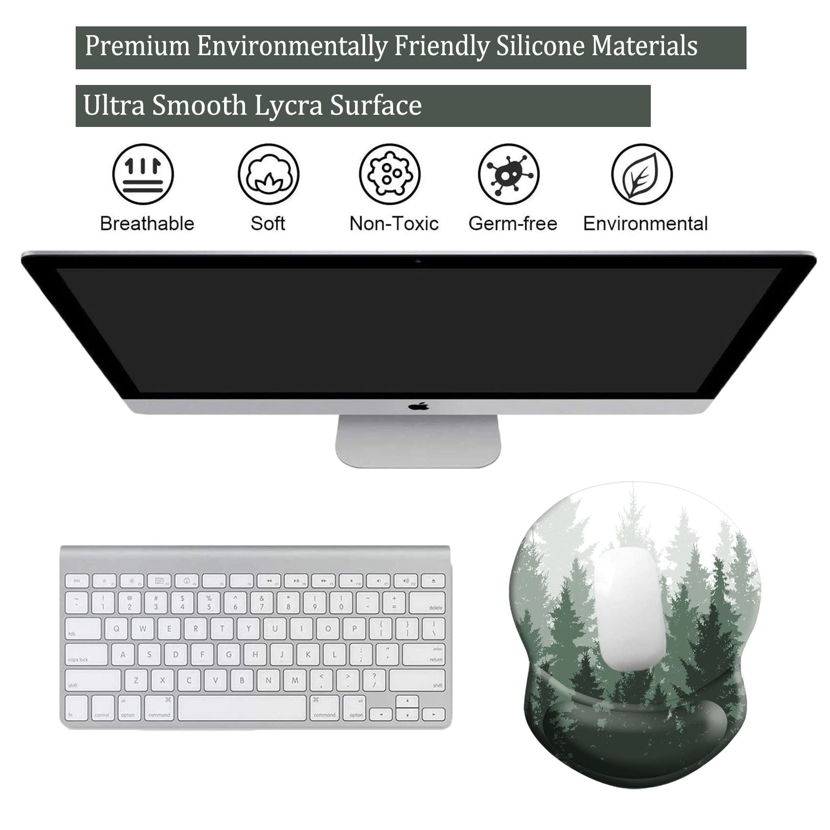 Ergonomic Mouse Pad with Wrist Support - Pain Relief & Comfort for Home, Office, Work, Study & Gaming - Non-Slip PU Base - Foggy Forest Design - Perfect for Long Computer Sessions & Wrist Strain Prevention