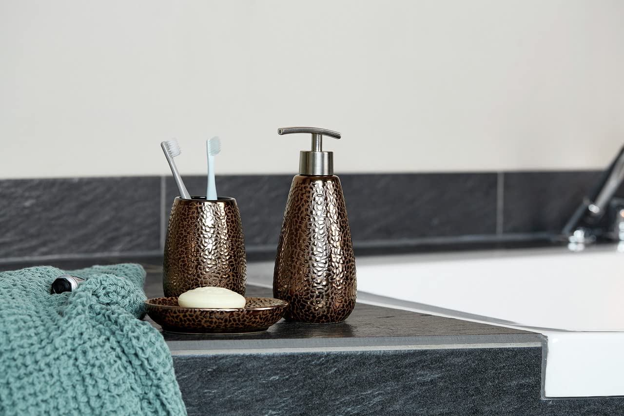 WENKO Marrakesh 3-Piece Bathroom Accessory Set - Soap Dispenser, Toothbrush Holder & Tumbler - Modern Spa Style for Bathroom Countertop Organization & Decor