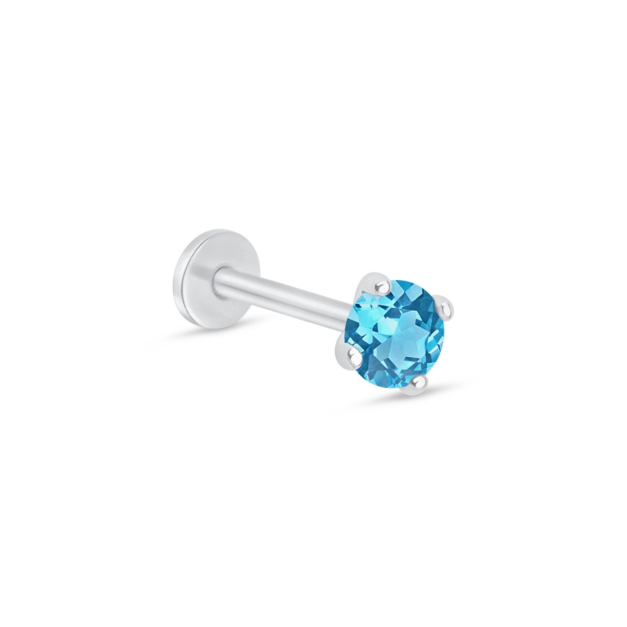 14k White Gold Blue Topaz Cartilage Flat Back Stud Earrings - Perfect for Daily Wear, Gifts & Special Occasions