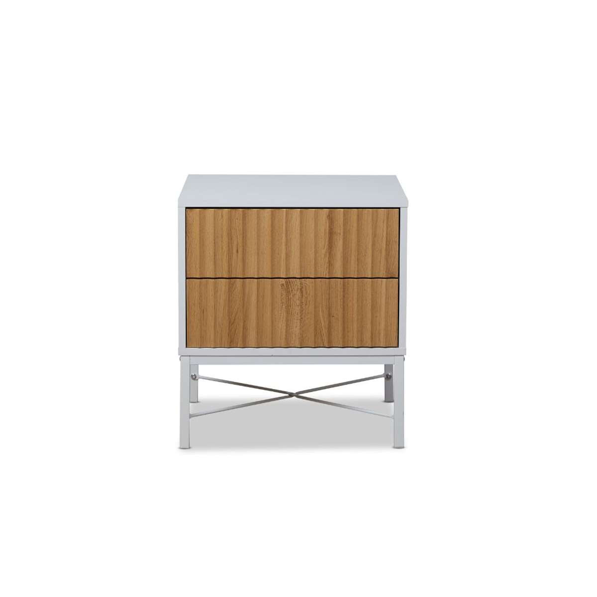 Modern White/Natural Wood Nyla Bedside Table - Nightstand with Storage for Bedroom, Living Room & Office - Compact & Stylish Furniture for Small Spaces