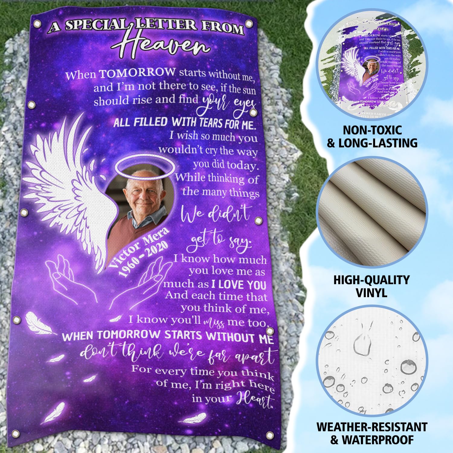 Personalized Memorial Grave Blanket with Photo & Name - Custom Funeral Blanket for Loved Ones in Heaven - 3x6ft Sympathy Gift for Graveside Memorials & Cemeteries - Perfect for Honoring Departed Family Members at Funerals & Anniversaries