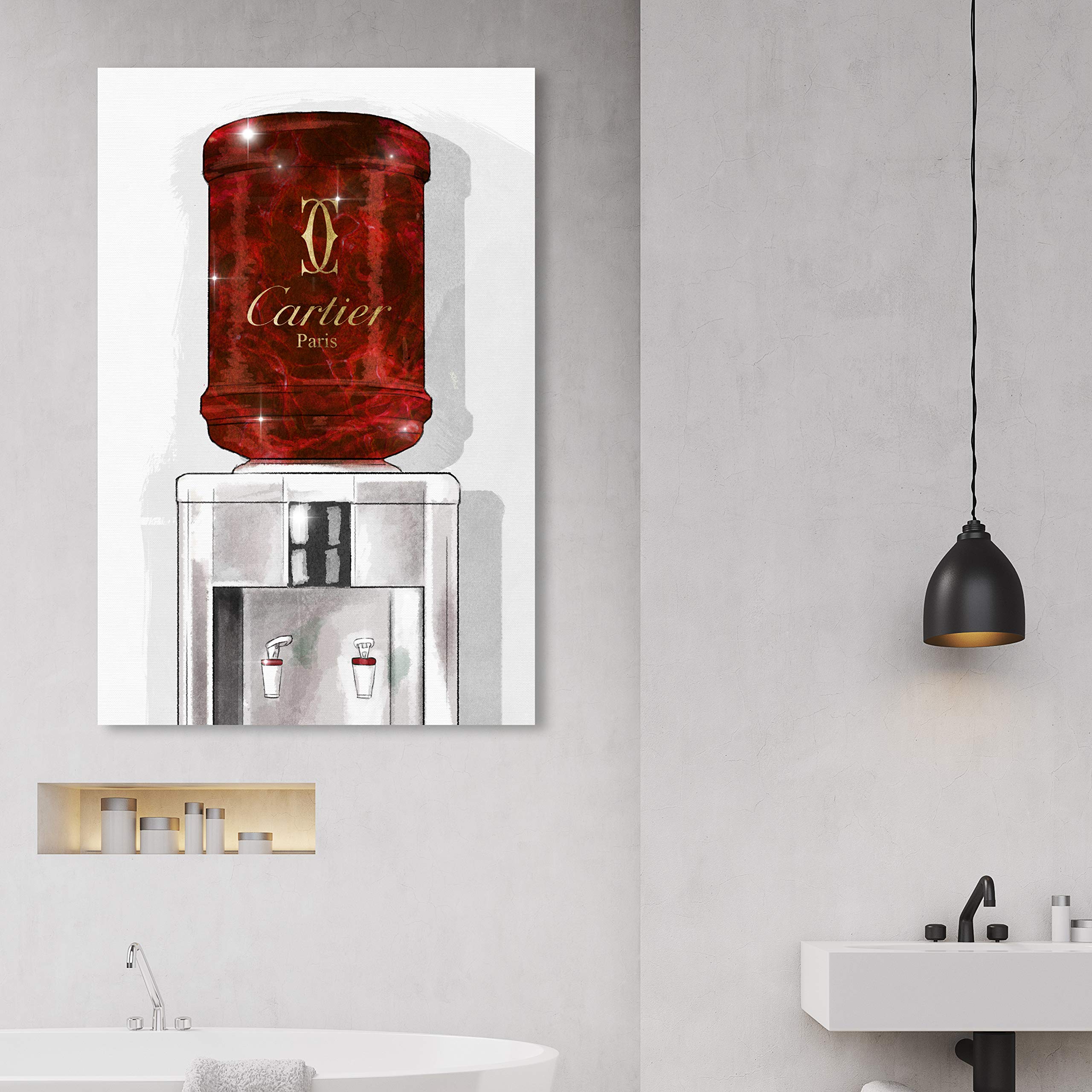 Oliver Gal Artist Co. Gold and Ruby Watercooler Fashion Wall Art Canvas Print - 30x45 Inch Modern Home Decor for Living Room, Bedroom & Office - Red and White Glamorous Artwork