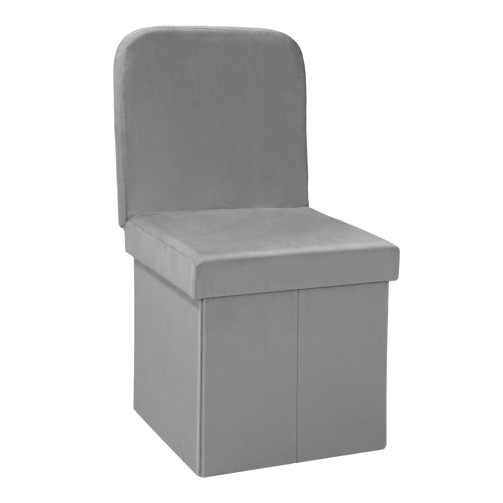 Velvet Storage Ottoman with Seat Back - Grey Medium for Vanity & Desk