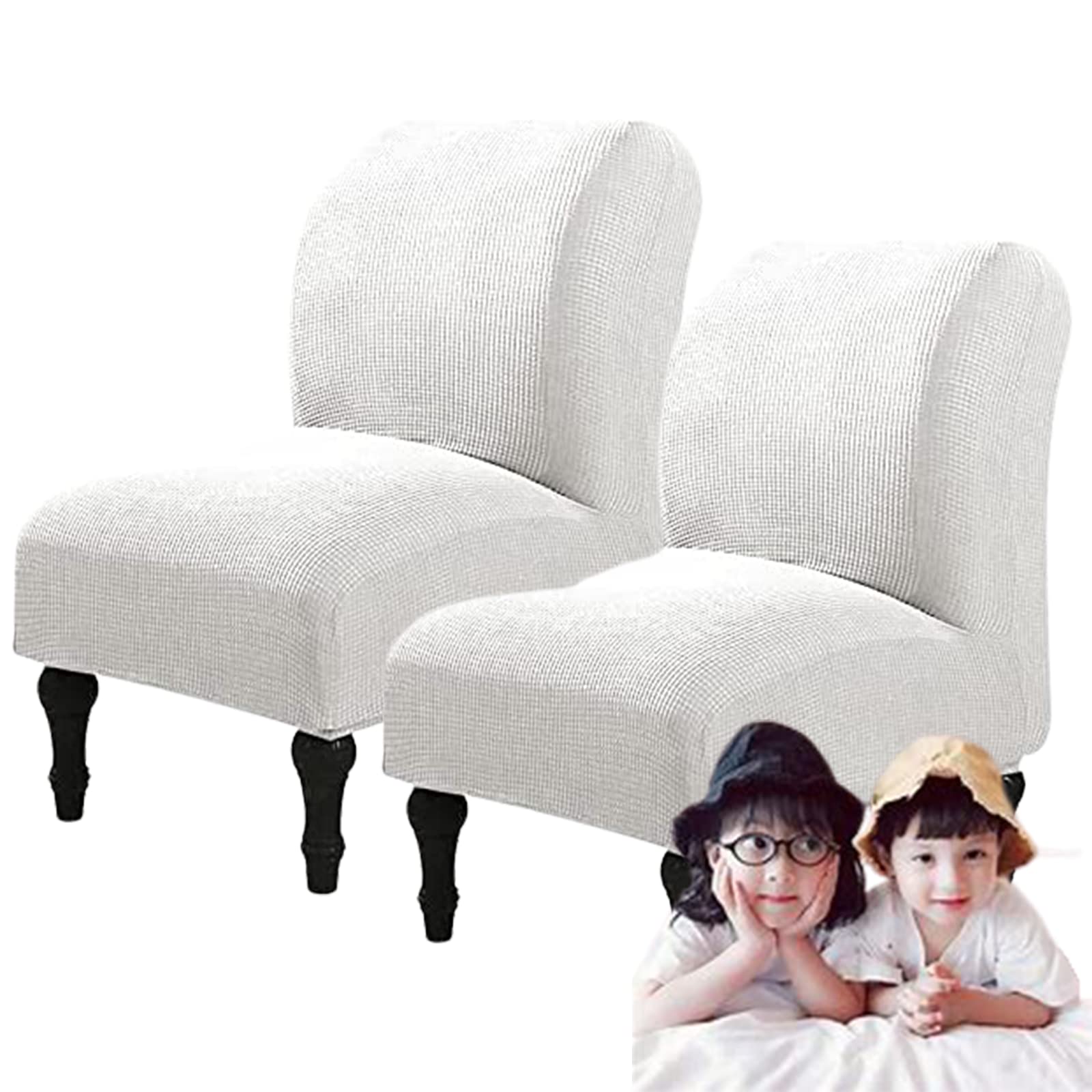 Stretch Armless Accent Chair Slipcover - Washable Furniture Protector for Single Sofa Chairs - Perfect for Home & Hotel Decor (White, 2-Pack) | Living Room, Bedroom, Office & Guest Room Seating Protection