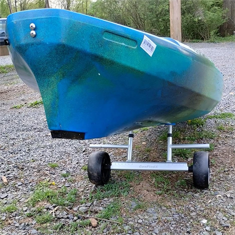 **GanFindX Adjustable Aluminum Kayak Cart - Quick-Detachable Sit-On-Top Kayak Dolly with Wide No-Flat Wheels & Scupper Hole Pad - Perfect for Fishing, Camping, and Beach Adventures**