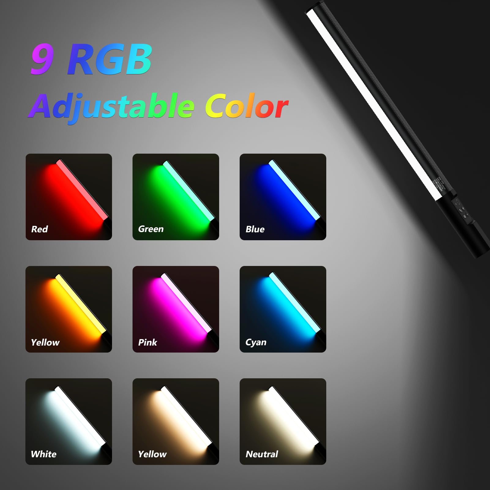 HeySliy RGB Photography Light Wand - 2600mAh Rechargeable LED Light Stick with 1000 Lumens, Adjustable Brightness (2500K-9900K) & 9 Dimmable Colors - Portable Studio Light Bar for Product Photography, YouTube Videos, and Nighttime Outdoor Shoots