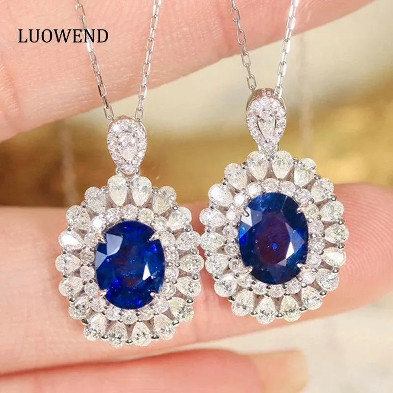 18K White Gold Blue Sapphire and Diamond Pendant Necklace for Women | Luxury Party Jewelry with Natural Gemstone | Elegant Gift for Anniversary, Birthday & Special Occasions