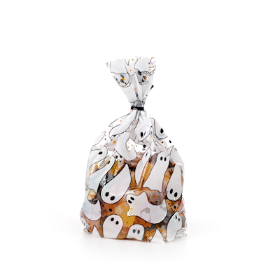 Plastic Candy Bags for Halloween - 4x2x9.5 Inch Gusseted Ghost Design Treat Bags (4000 Count Bulk Pack) - Perfect for Party Favors, Trick or Treat, and Candy Packaging