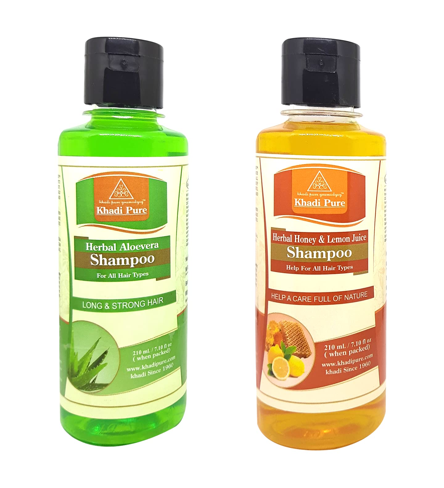 Khadi Pure Aloe Vera & Honey Lemon Juice Shampoo for Hair Growth - Sulfate Free, 210ml (Pack of 2) - Natural Hair Cleanser for Dry, Damaged & Frizzy Hair - Perfect for Daily Use & Scalp Care