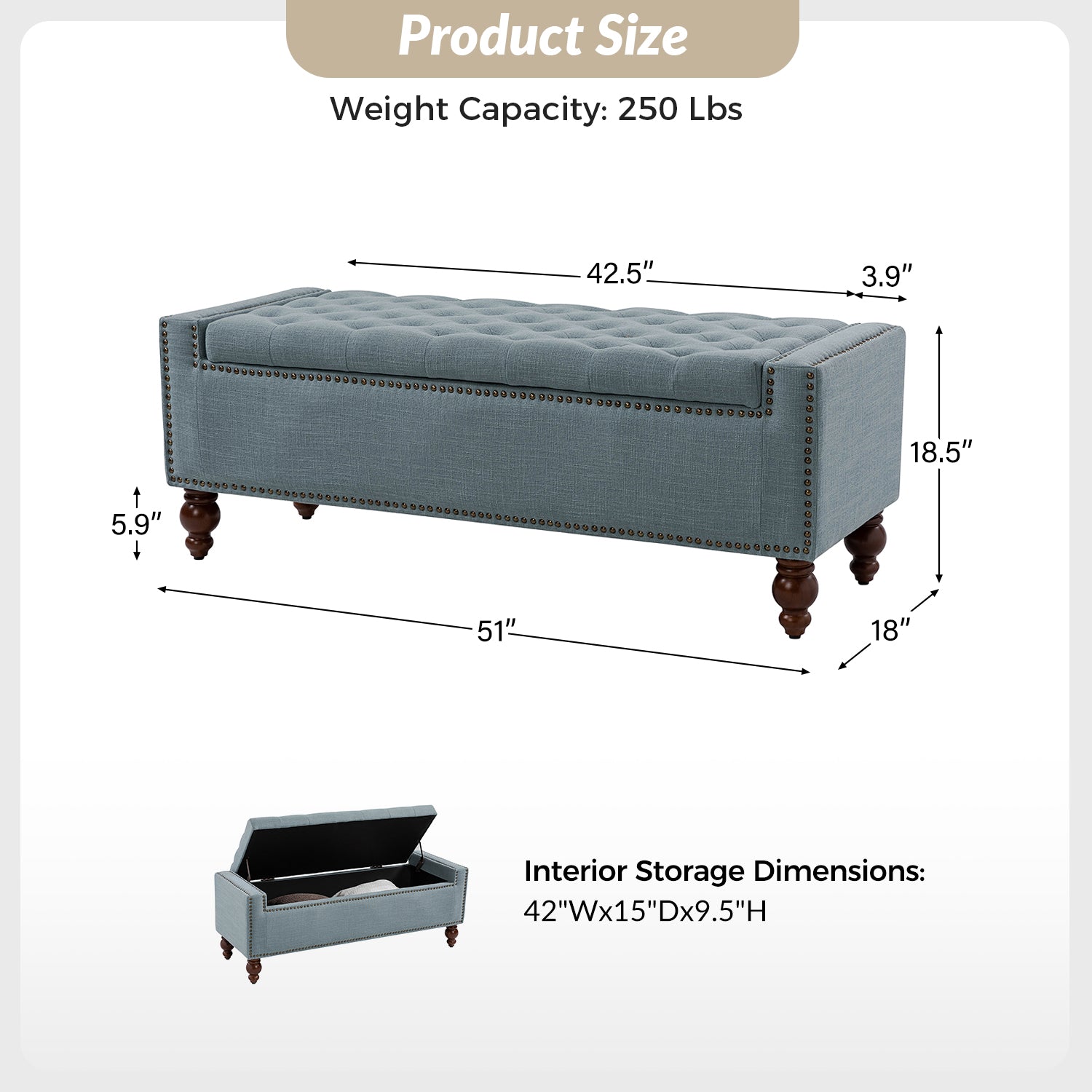 Eugen Upholstered Flip Top Storage Bench - Stylish Ottoman with Hidden Storage for Bedroom, Living Room & Entryway - Perfect for Seating, Storage & Home Decor