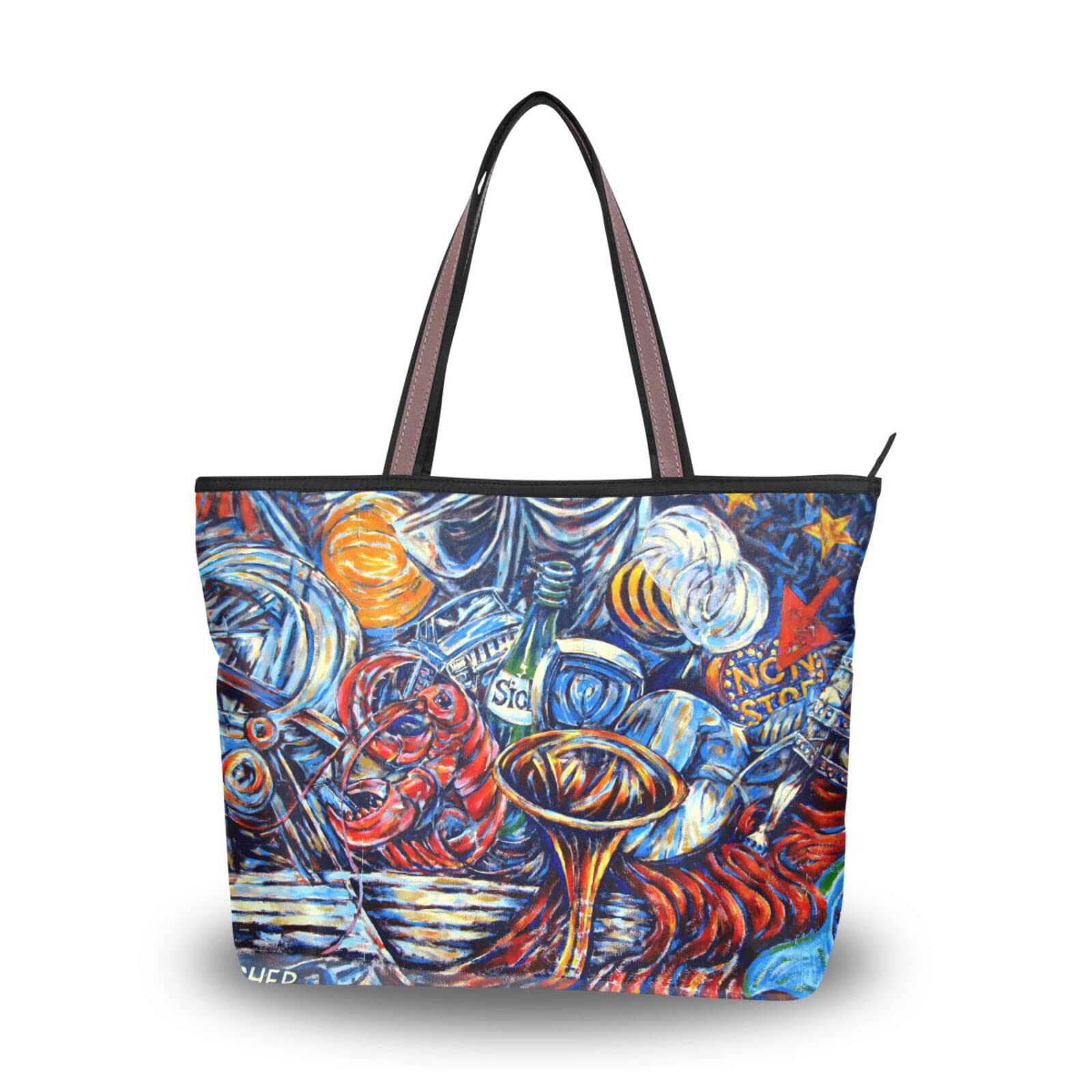 Stylish Graffiti Food Tote Bag - Large Capacity Zippered Grocery Bag for Women, Perfect for Shopping & Daily Use (2 Sizes Available) | Trendy Reusable Shopping Tote for Market, Beach & Work Commute