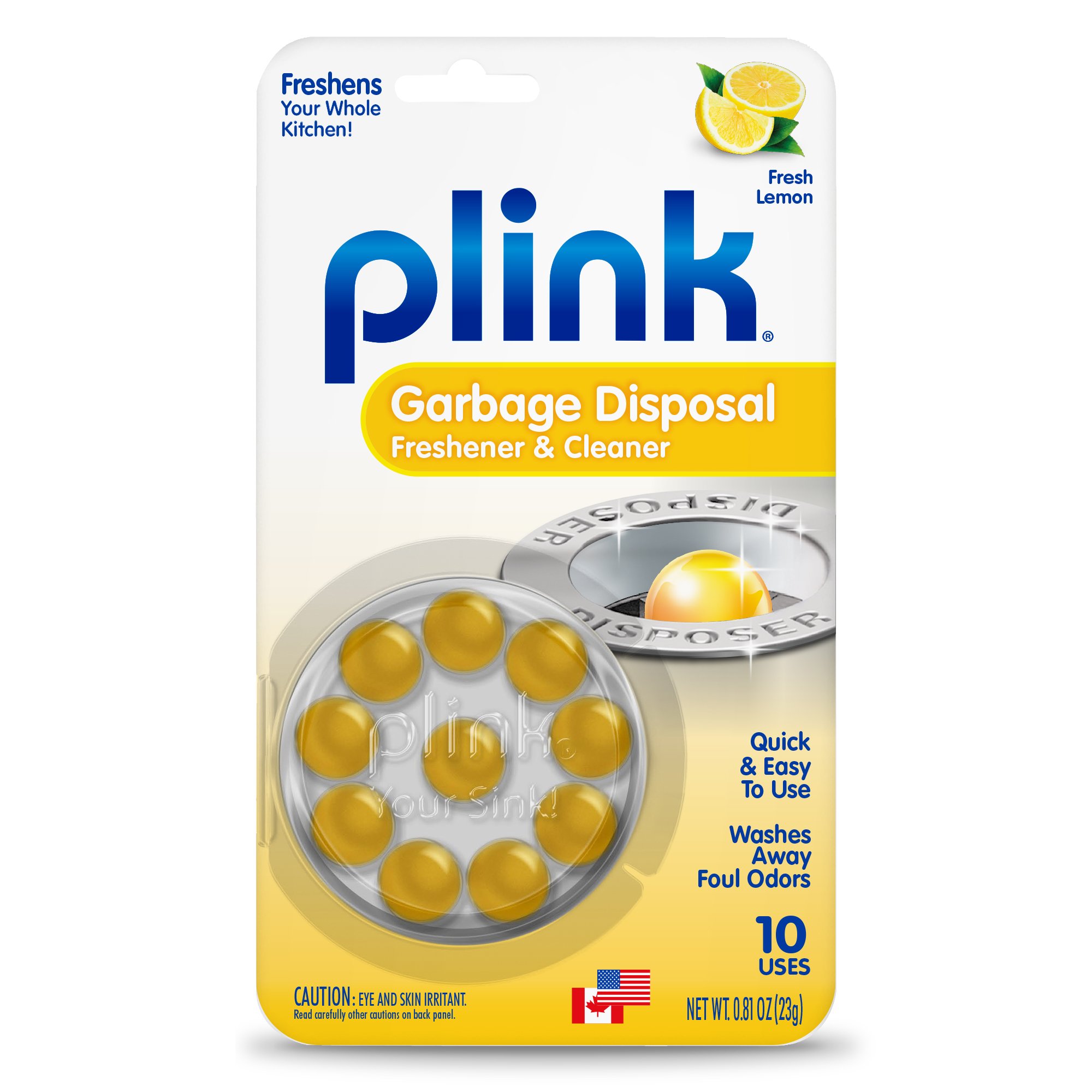 Plink 90 Garbage Disposal Cleaner and Deodorizer Pods - Lemon Scent, 10 Count - Freshens Kitchen Sink & Eliminates Odors for a Clean Home