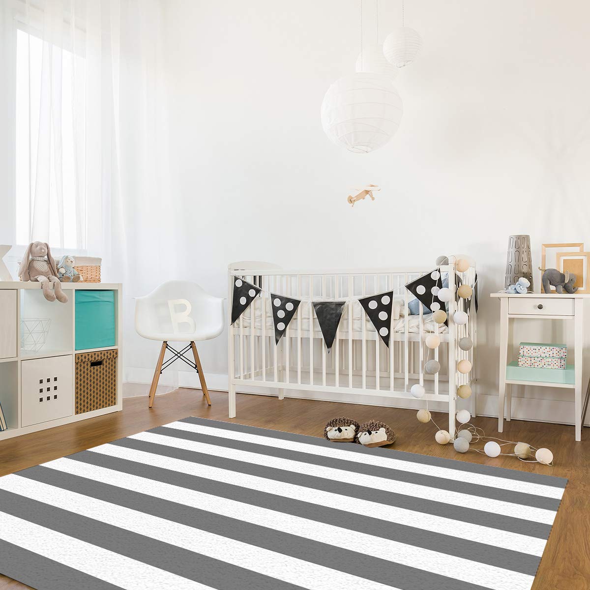 Non-Slip Striped Area Rug 2' x 3' - Waterproof Indoor Floor Mat, Anti-Fatigue Comfort Carpet in Gray & White | Perfect for Living Room, Bedroom, Office & Entryway