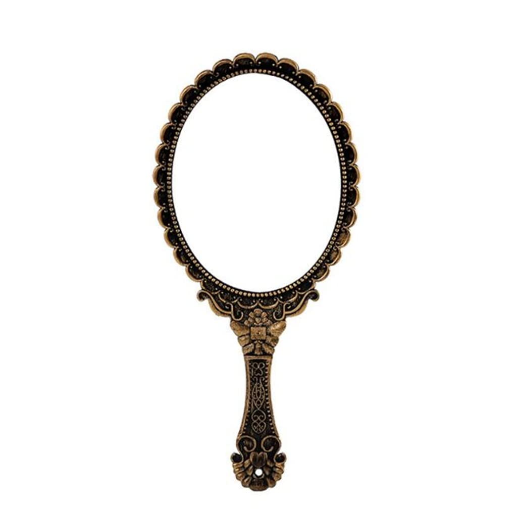 GANFANREN Vintage Carved Handheld Vanity Mirror - Portable Makeup Mirror with Elegant Bronze Finish, Perfect for Travel, Home Dressing Table & Bridal Makeup Touch-Ups