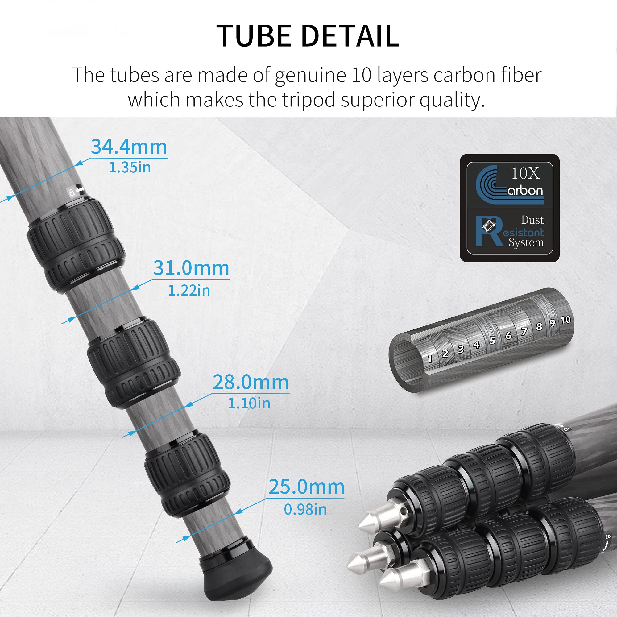INNOREL ST344C Professional Carbon Fiber Tripod - Heavy Duty Camera Stand with 75mm Bowl Adapter, 34.4mm Tube Legs, 77.2 lbs Load Capacity (35kg), 63