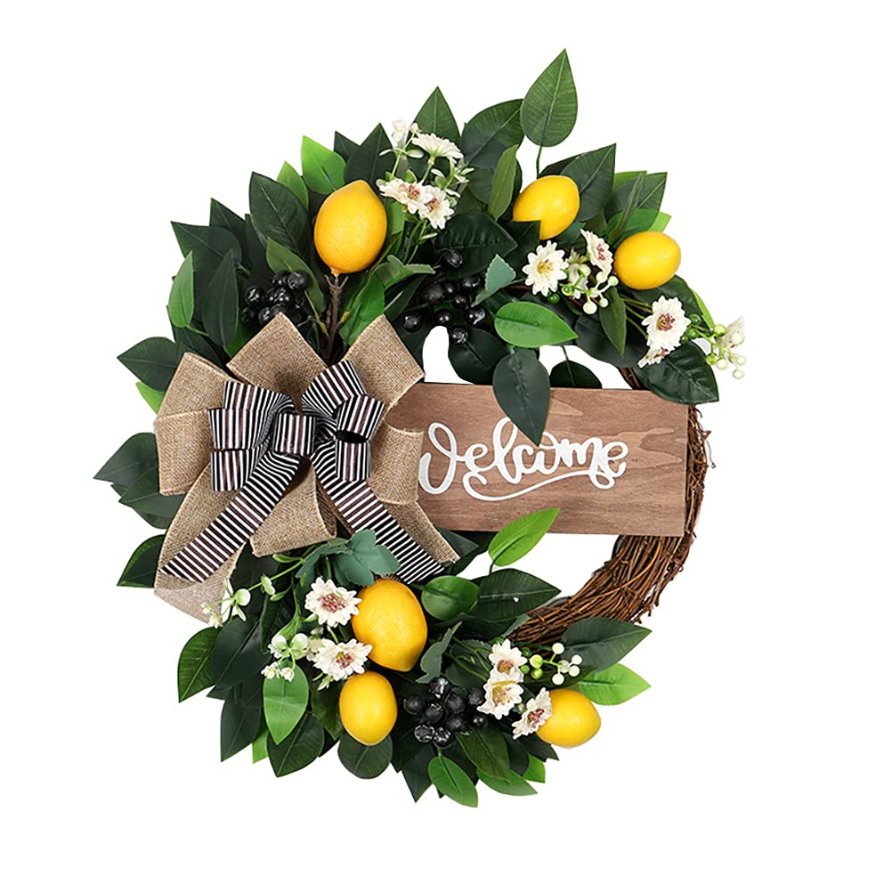 Artificial Lemon Wreath - Hanging Floral Decor for Weddings, Parties & Home - Wall & Room Decoration - Perfect for Spring Decor, Kitchen Wall Art & Front Door Welcome Wreath