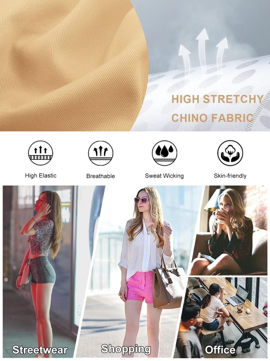 Women's Stretchy High Waist Denim Shorts - Comfortable Mid Rise Twill Jean Shorts with Pockets for Juniors | Perfect for Club Nights, Summer Outfits & Casual Wear