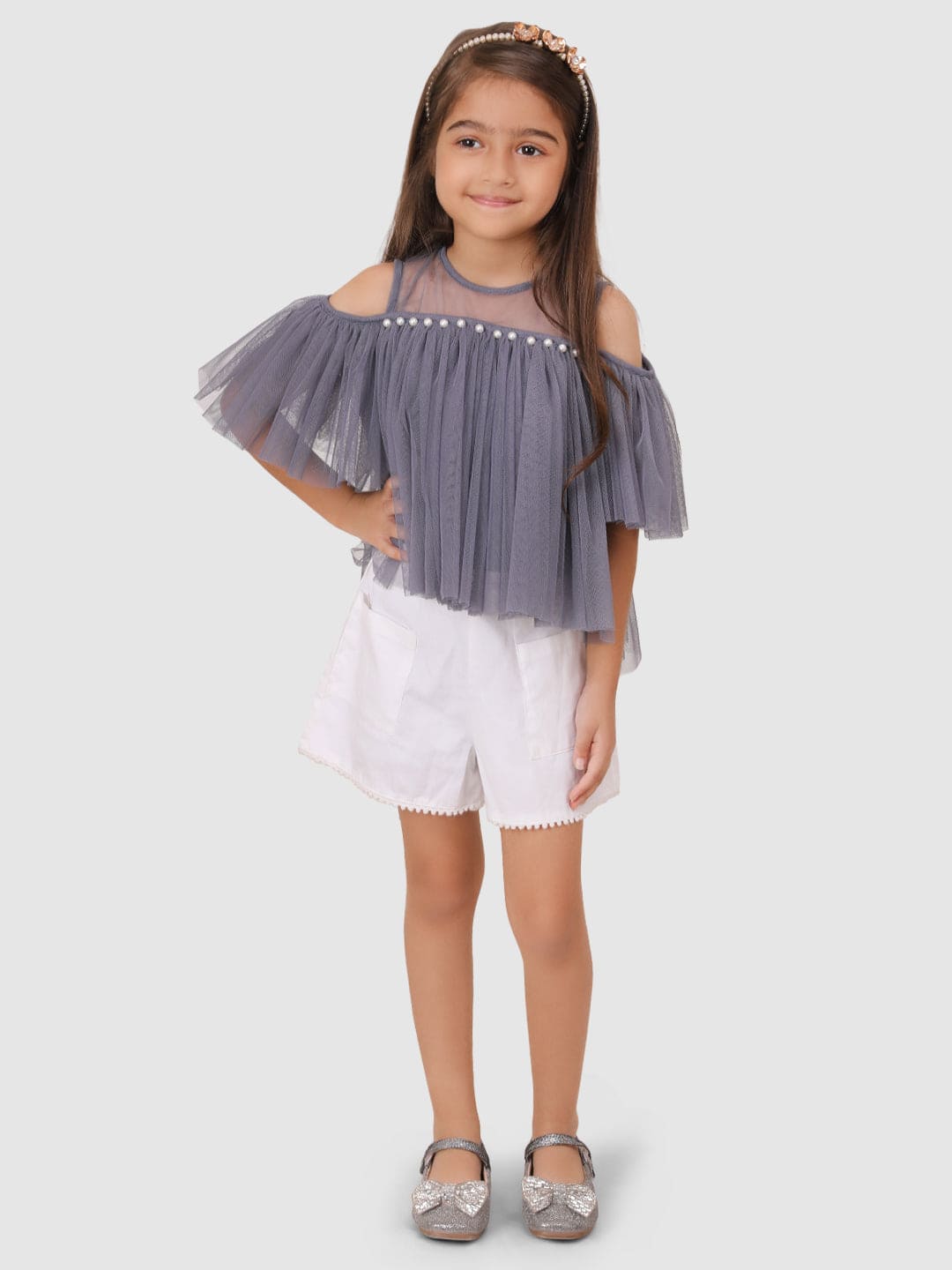 Elegant Grey Gathered Blouse for Women - Perfect for Office Wear & Casual Outfits