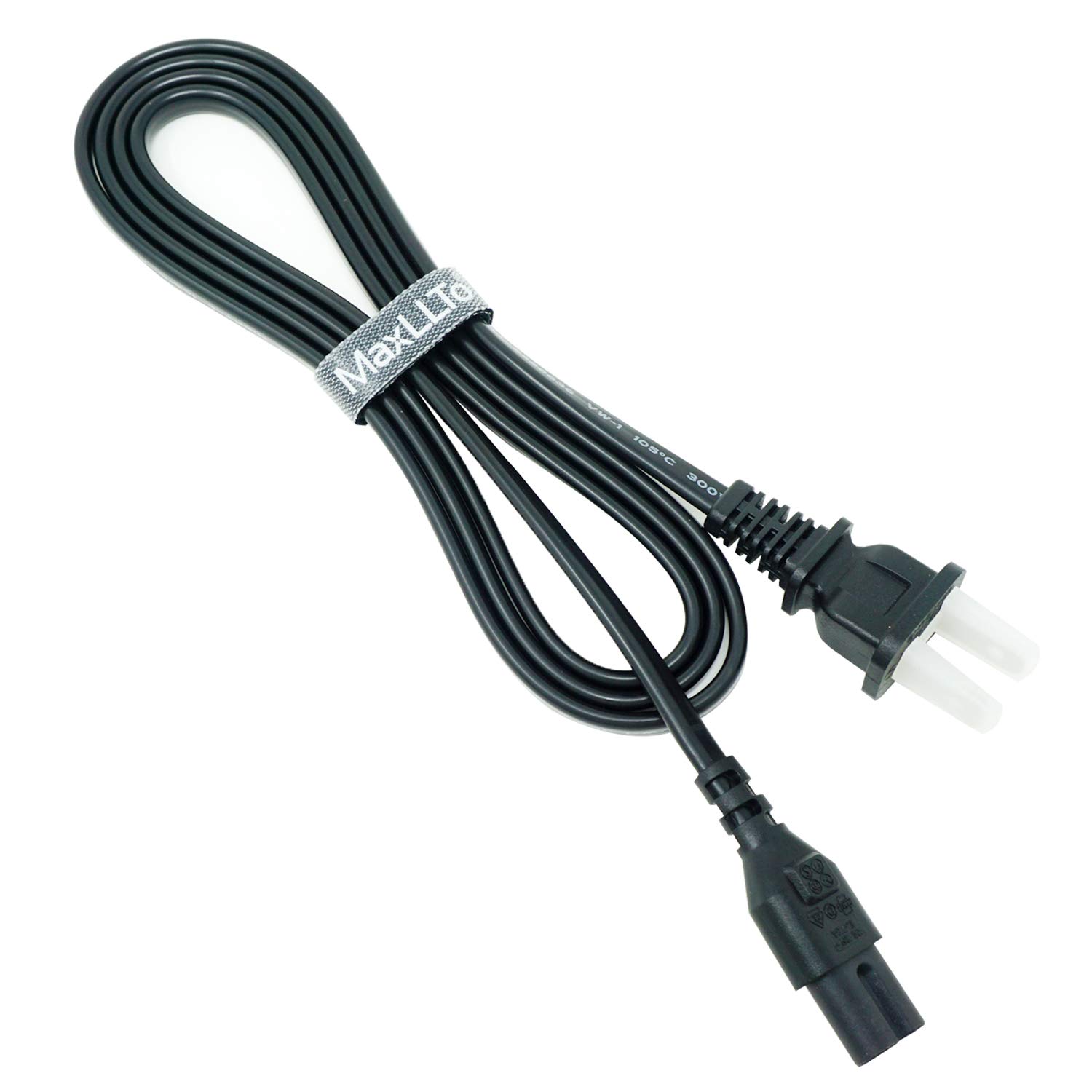 MaxLLTo 2 Prong AC Power Cord Replacement for Sony Bravia TV Models KDL-32R300B KDL-32R330B KDL-40R350B KDL-40R380B - 6 Feet Black Cable - Perfect for Home Theater Setup & TV Replacement