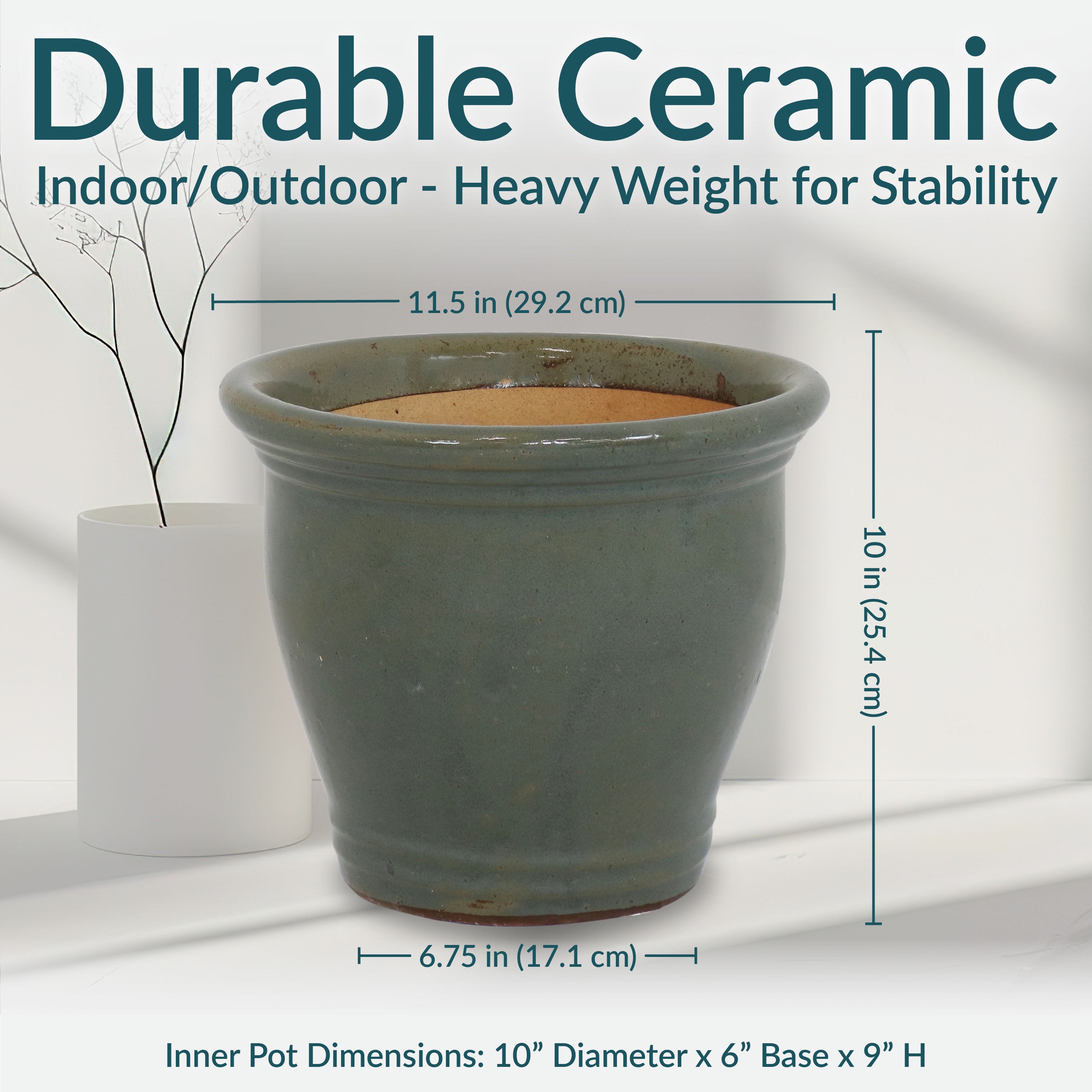 Premium Glazed Ceramic Plant Pots with Drainage Holes - Set of 2 Indoor/Outdoor Flower Planters for Home Decor, Garden & Patio
