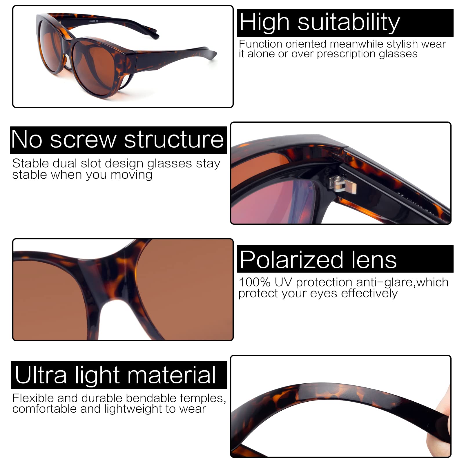 Polarized Clip-On Sunglasses for Women - UV Protection, Lightweight & Comfortable Fit Over Prescription Glasses - Perfect for Driving, Outdoor Sports & Daily Wear